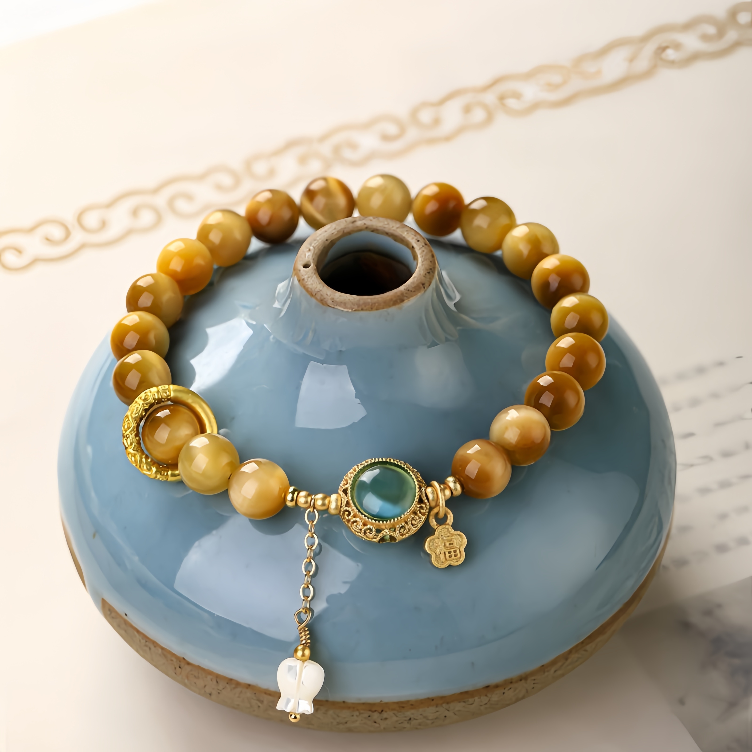 Golden Tiger's Eye Bracelet with Lucky Charms - Boho Aura & Wealth Energy Jewelry