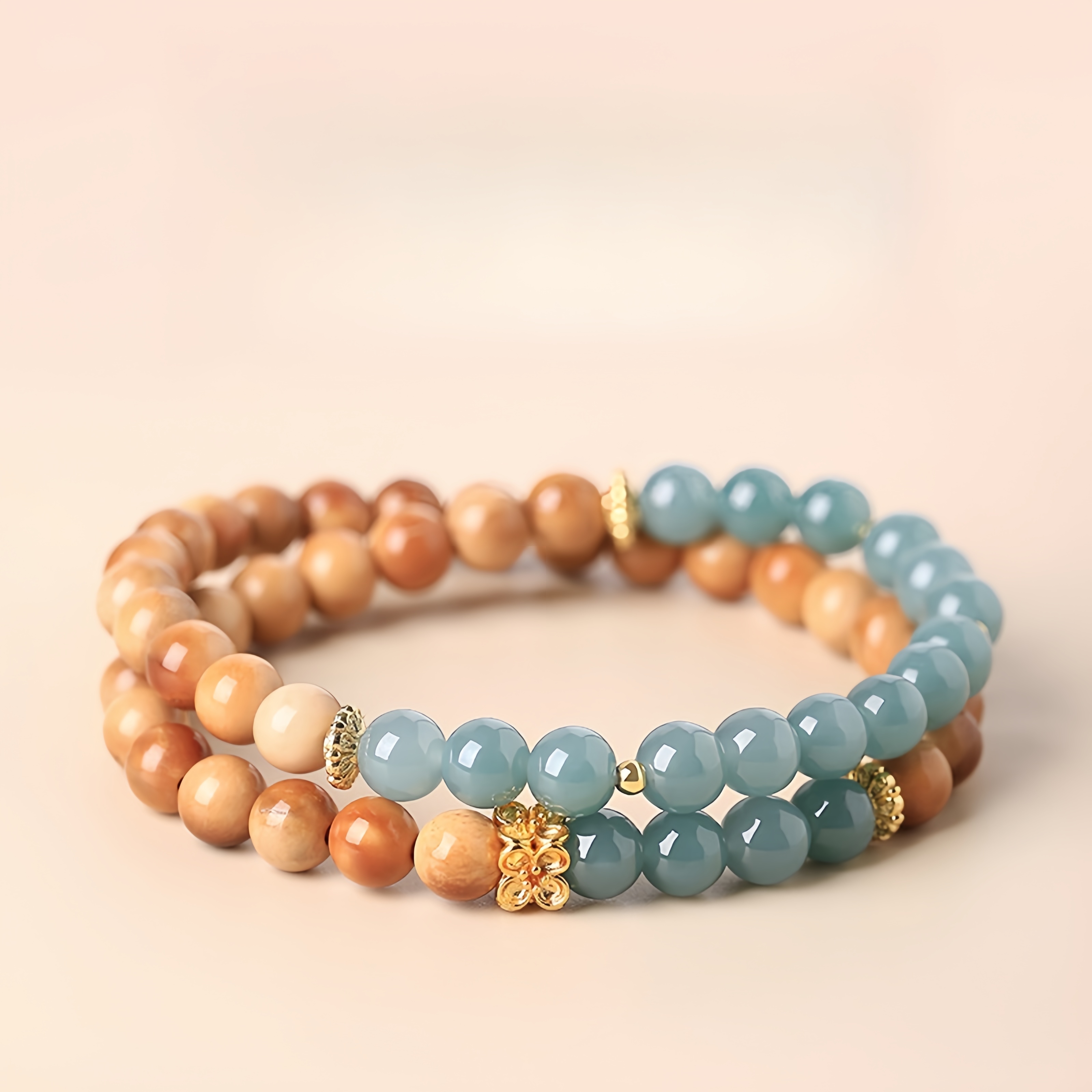 Natural Kuku Pearl & Aqua Jadeite Bracelet - Boho Luxe Dual-Layer Jewelry