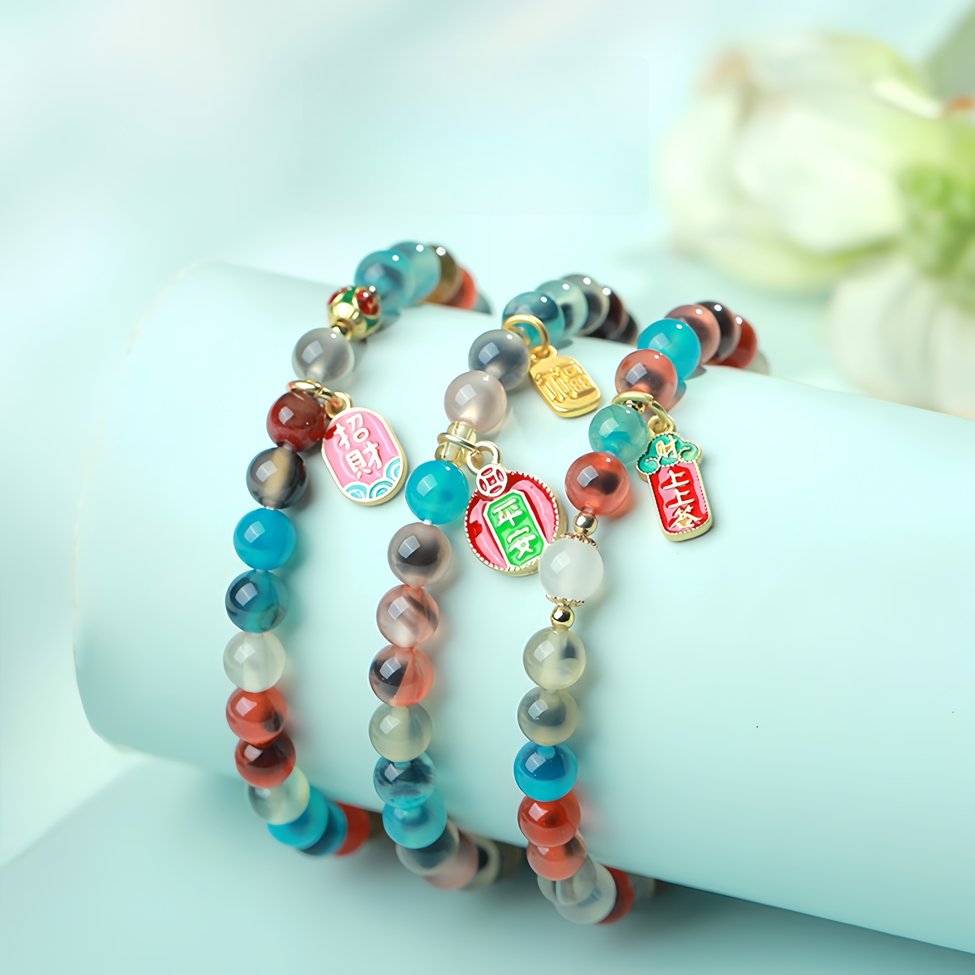 Rainbow Candy Agate & Art Glass Bracelet - Colorful Energy