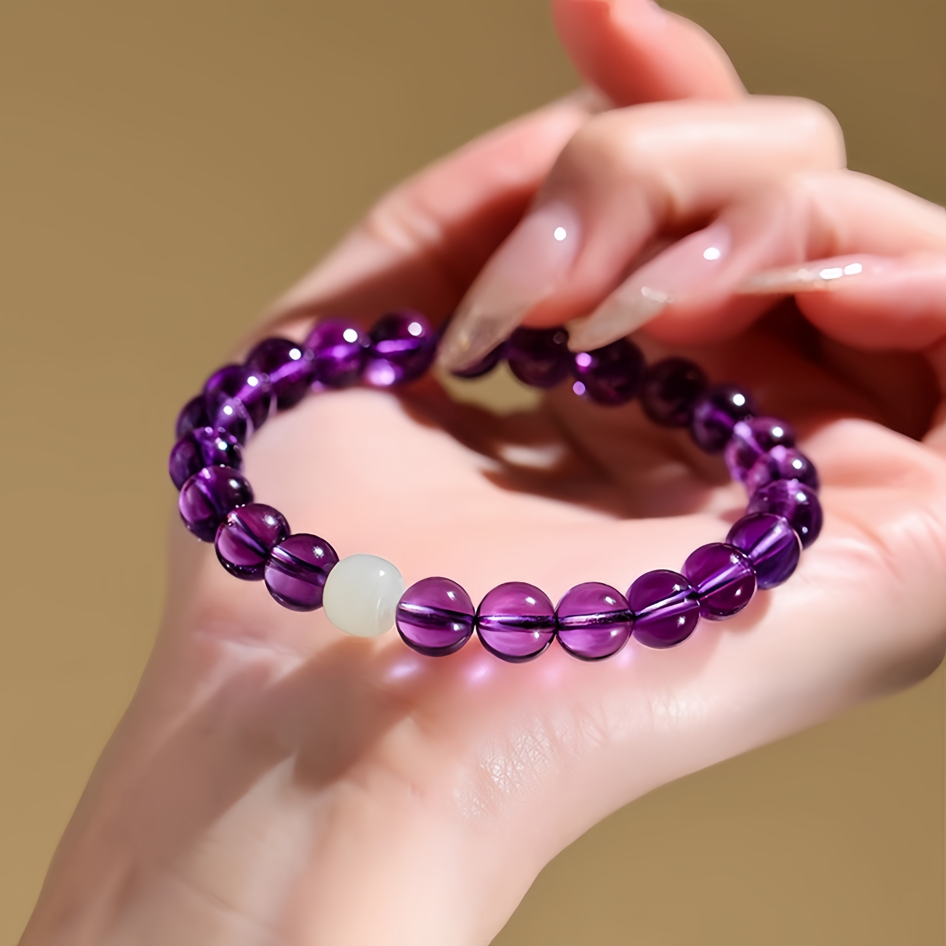 Purple Crystal & Hetian Jade Lucky Beads Bracelet ✨