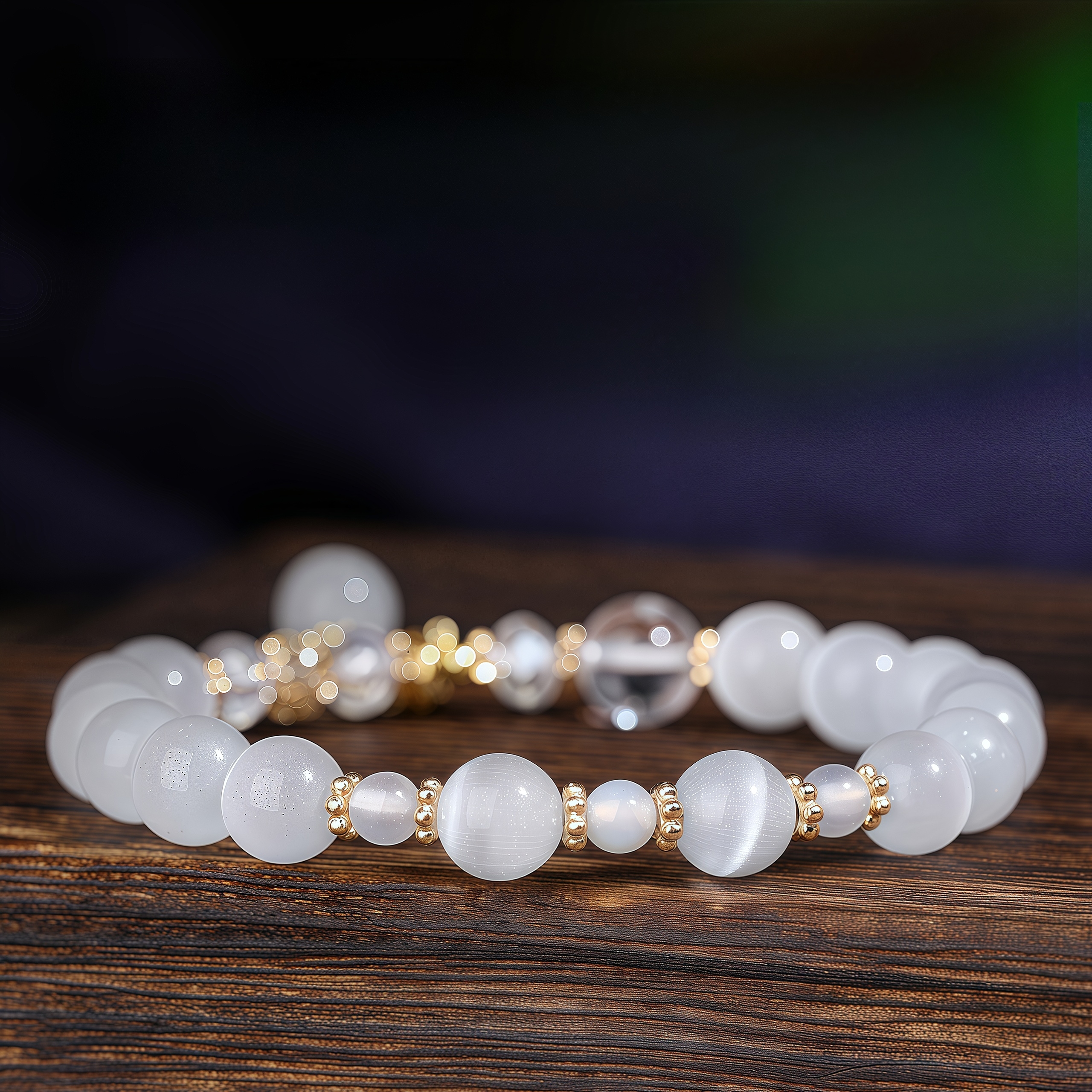 White Cat's Eye Heart Pendant Bracelet