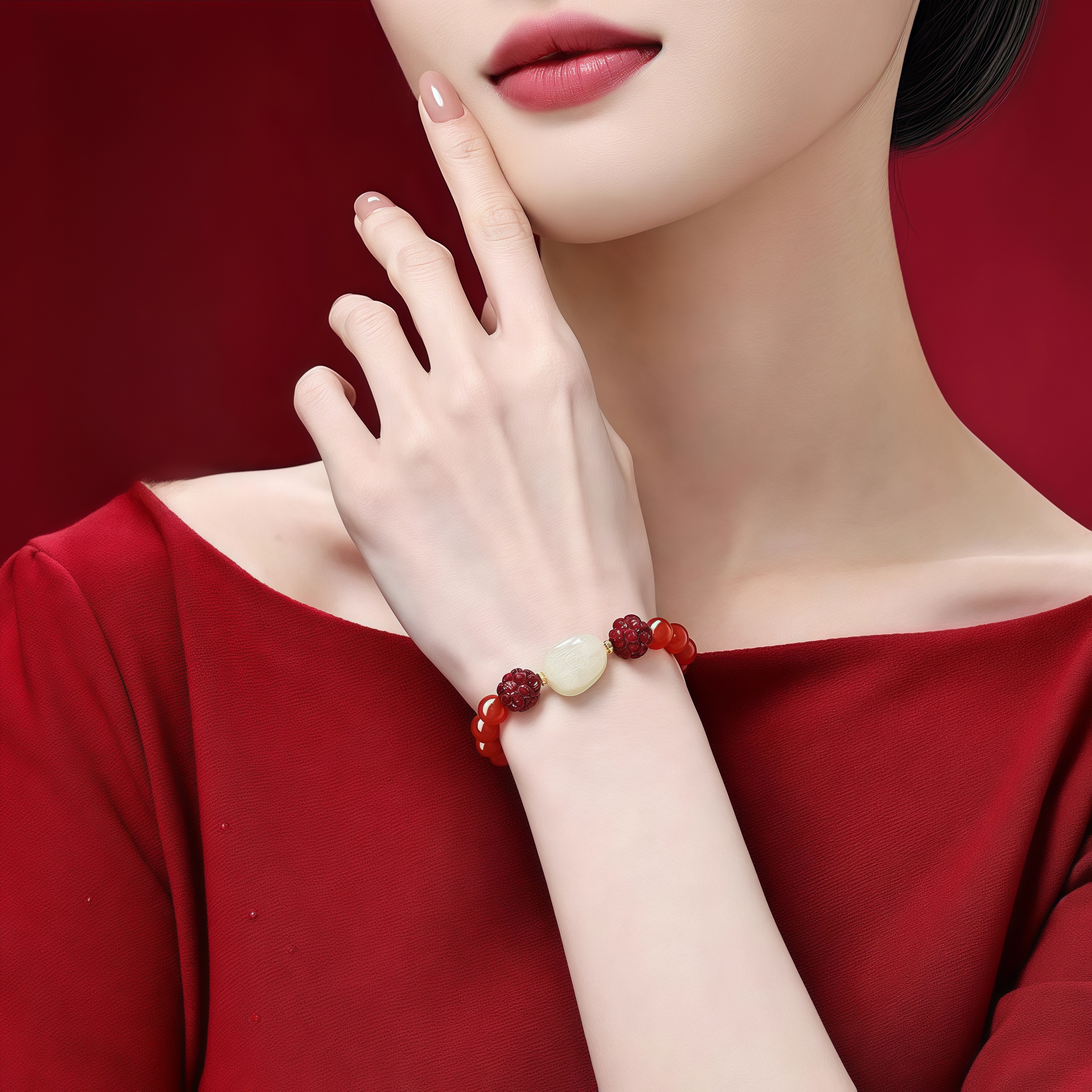 Red Agate & Hetian Jade Zodiac Guardian Buddha Bracelet