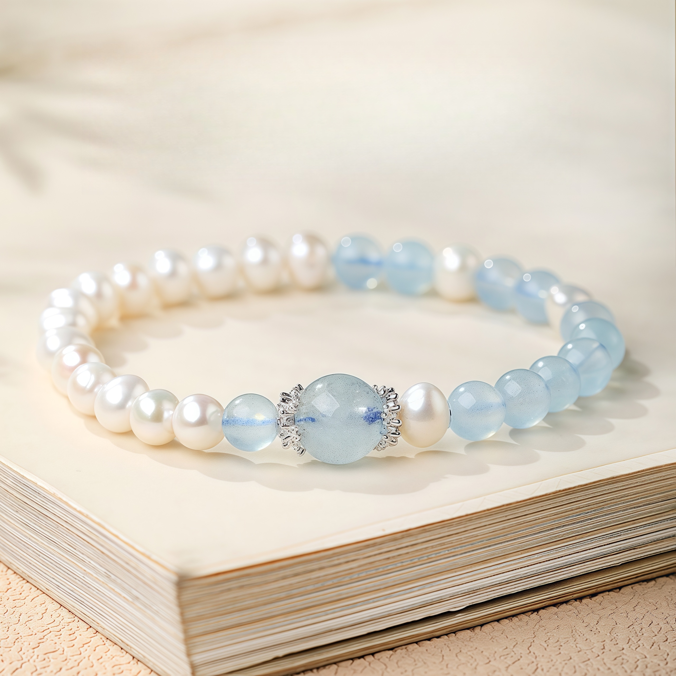 Seafoam Blue Crystal Pearl Bracelet: Radiate Tranquility & Elegance