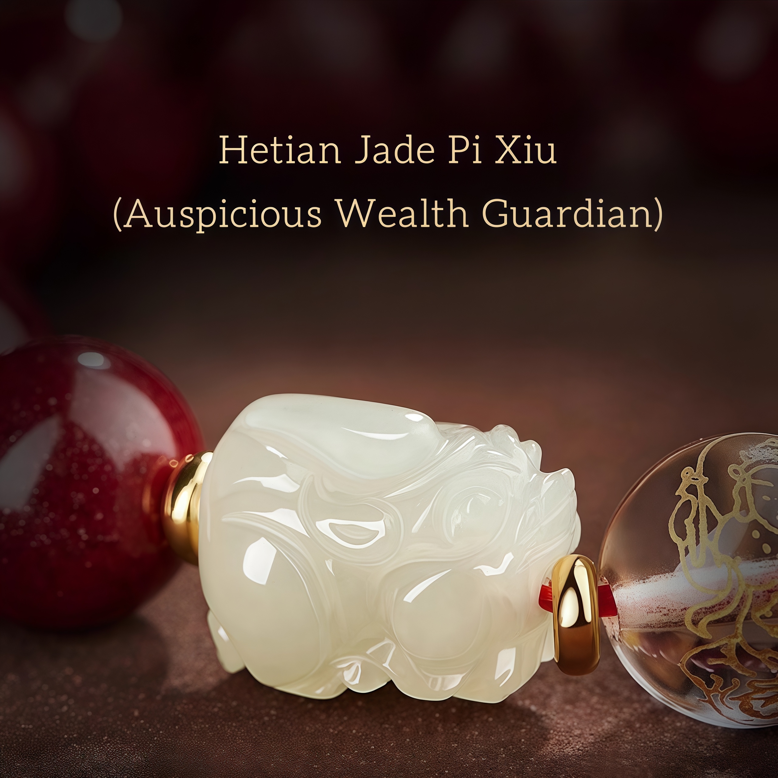 Hetian Jade Pixiu, Purple Gold Cinnabar & Five - God of Wealth Lucky Bead Bracelet: Attract Fortune & Luck