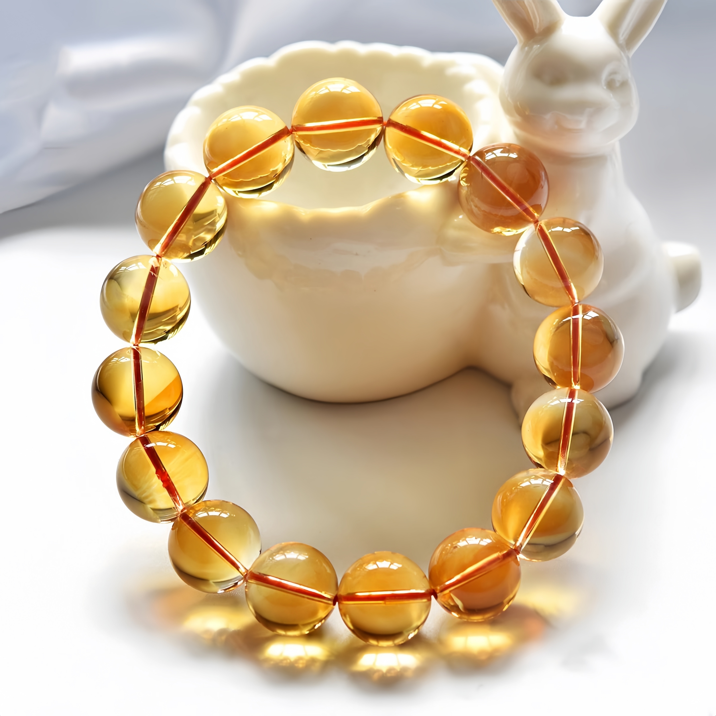Natural Yellow Crystal Bracelet - Single Strand Citrine Jewelry for Wealth & Positive Energy