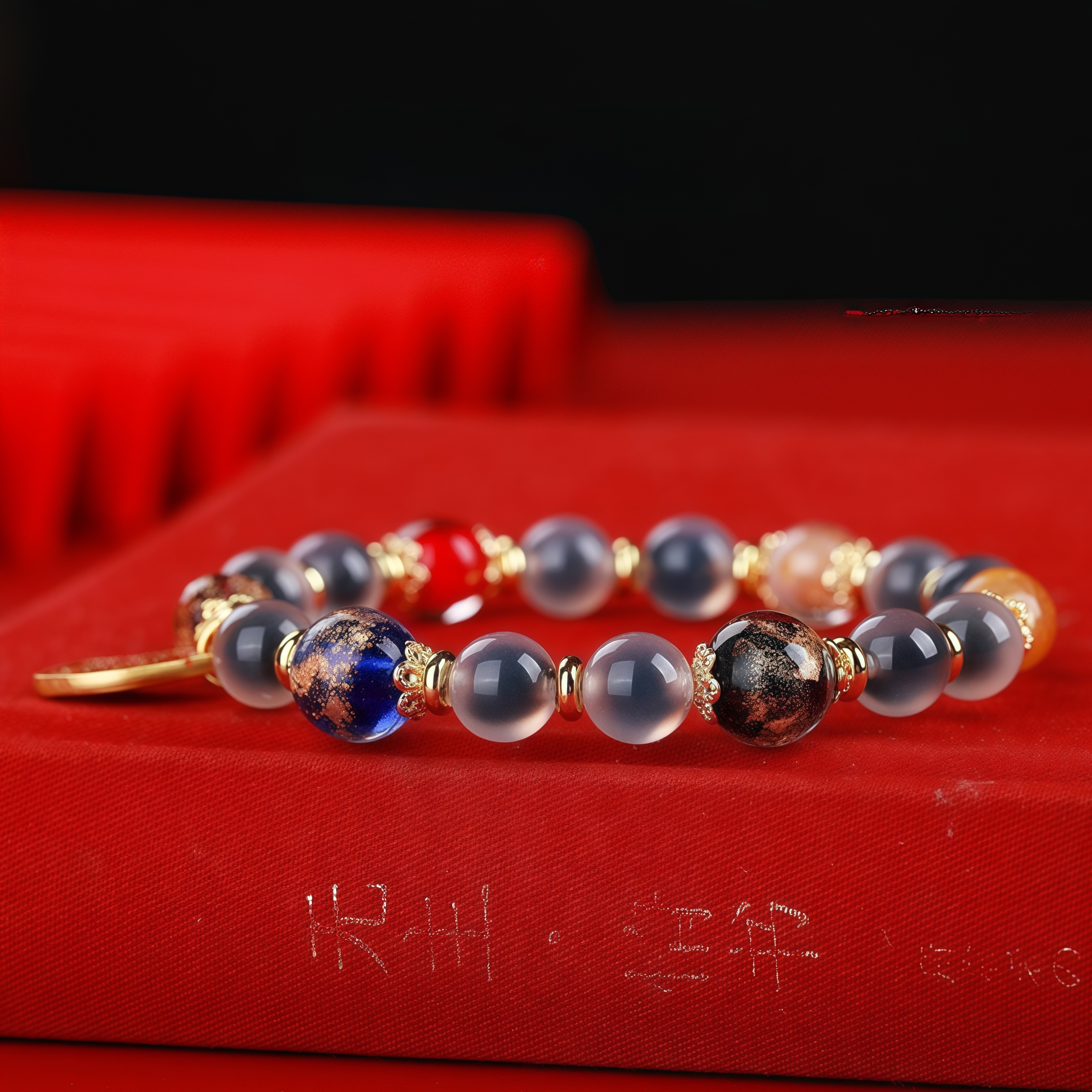 Gold Foil & Sugar Agate Bracelet with Liuli Beads - Spiritual Jewelry for Wealth & Protection