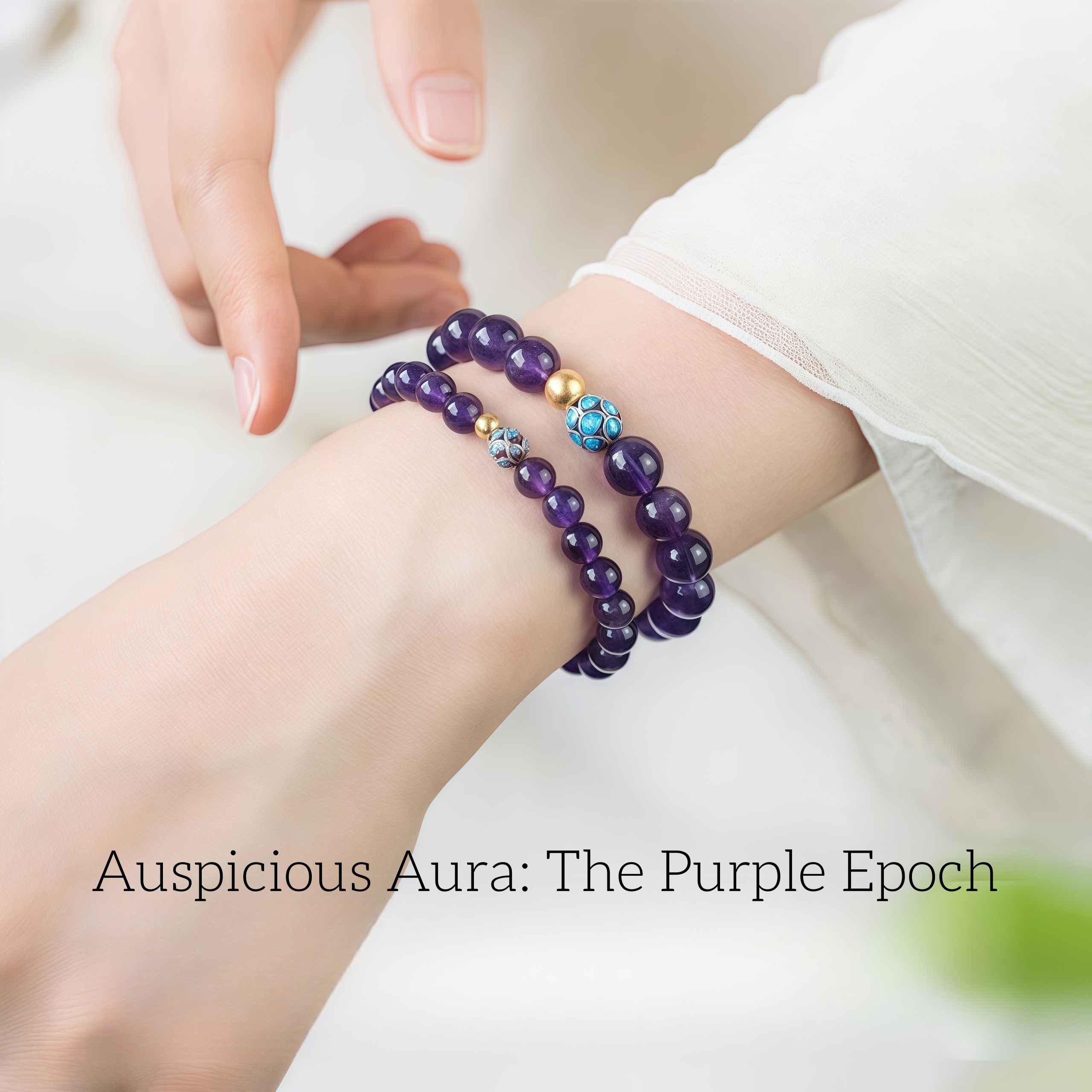 Nine Purple Fire Amethyst Bracelet with Lotus Charm - Feng Shui Luck & Spiritual Protection Jewelry