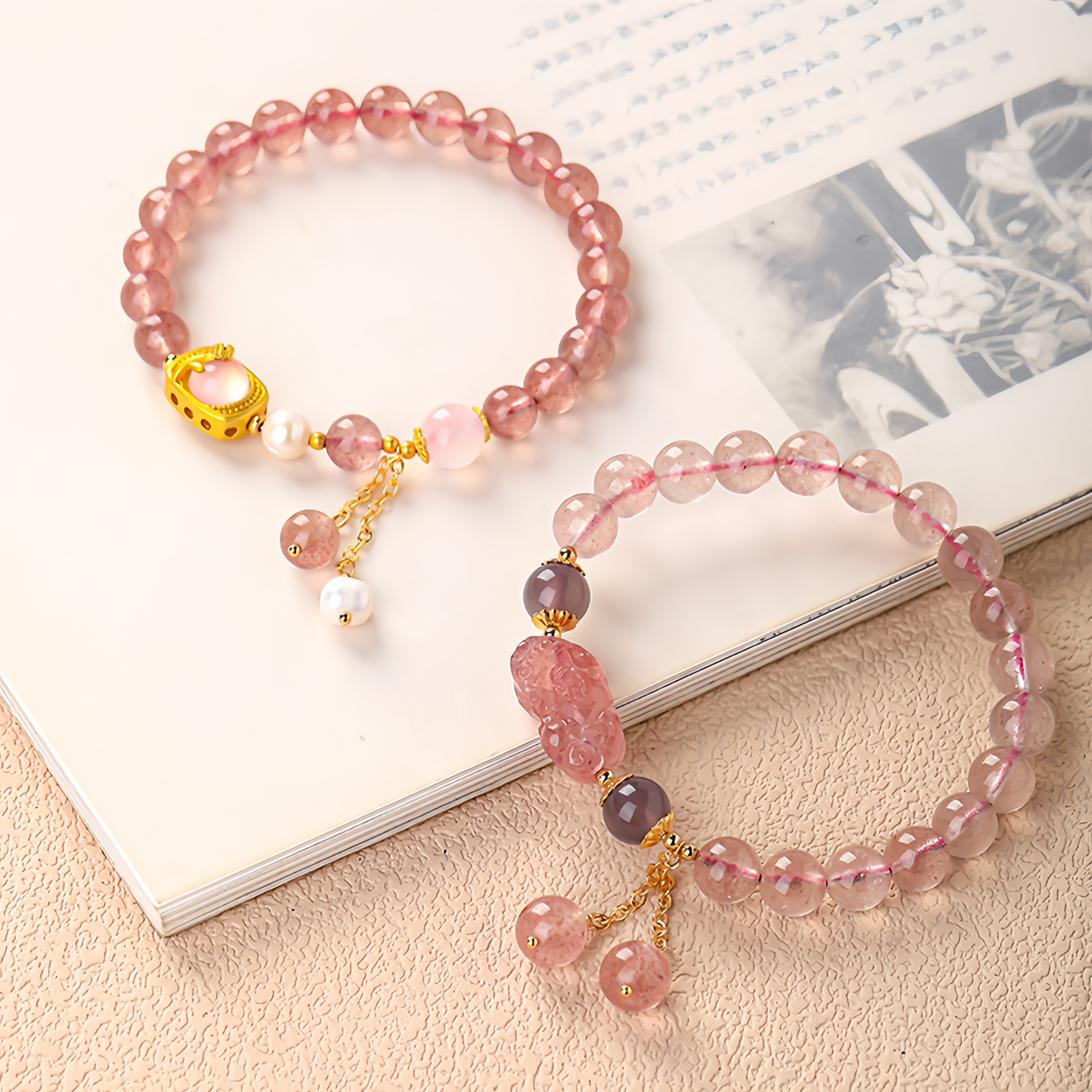 Strawberry Quartz Bracelet - Love Luck Bead Jewelry for Women