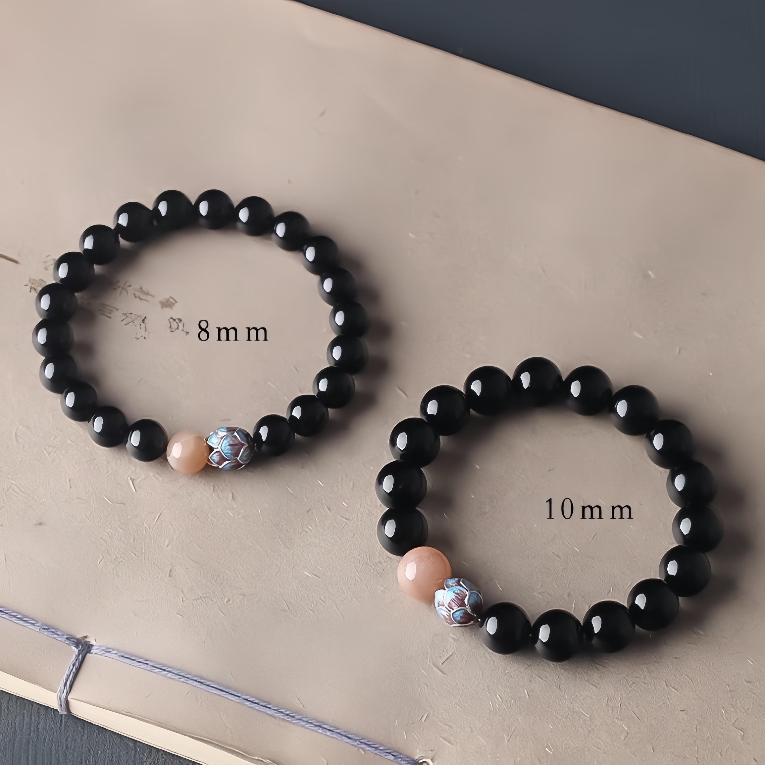 Black Obsidian & Sunstone Lotus Bracelet - Energy Protection & Vitality Jewelry