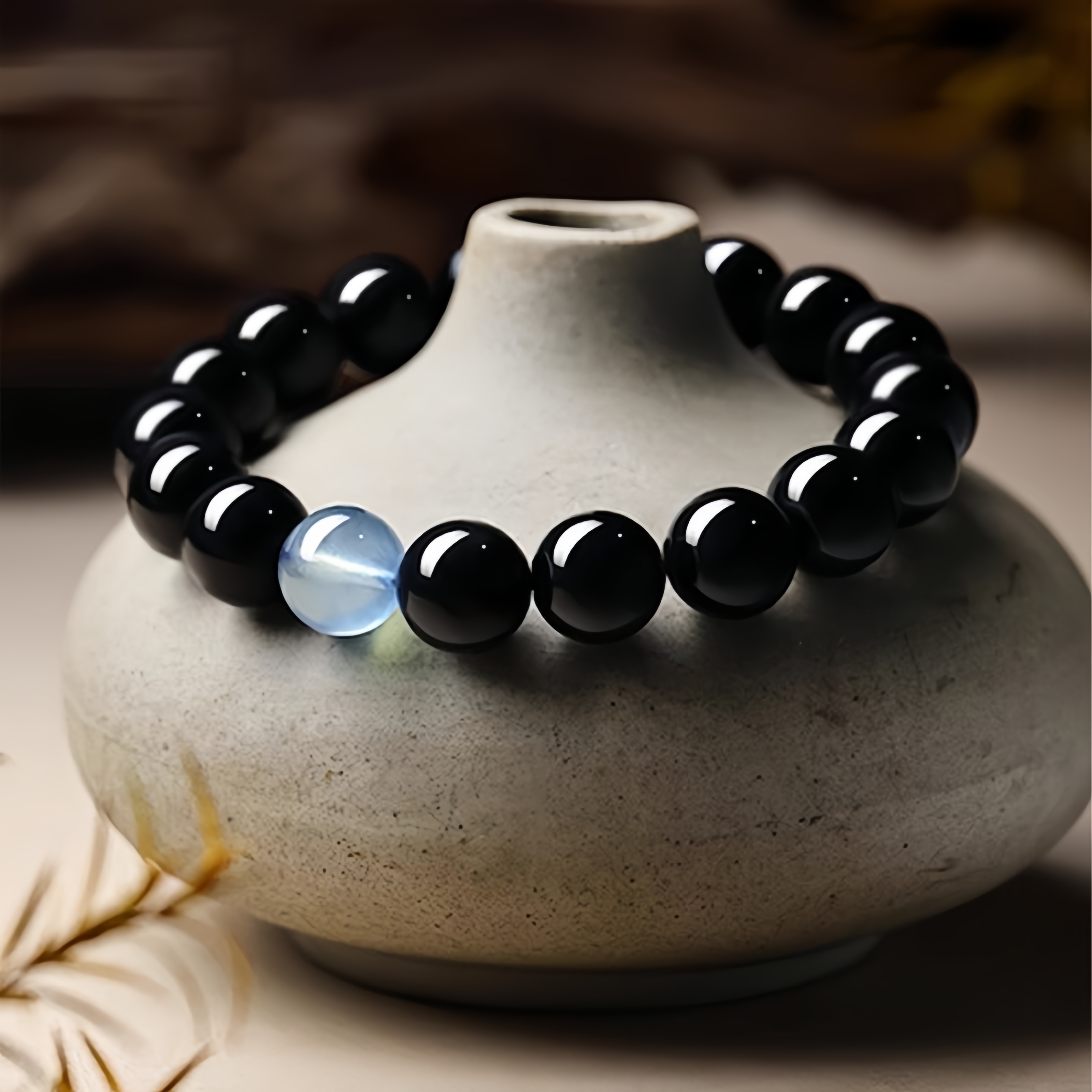 Black Obsidian & Aquamarine Bracelet - Energy Shield & Communication Jewelry