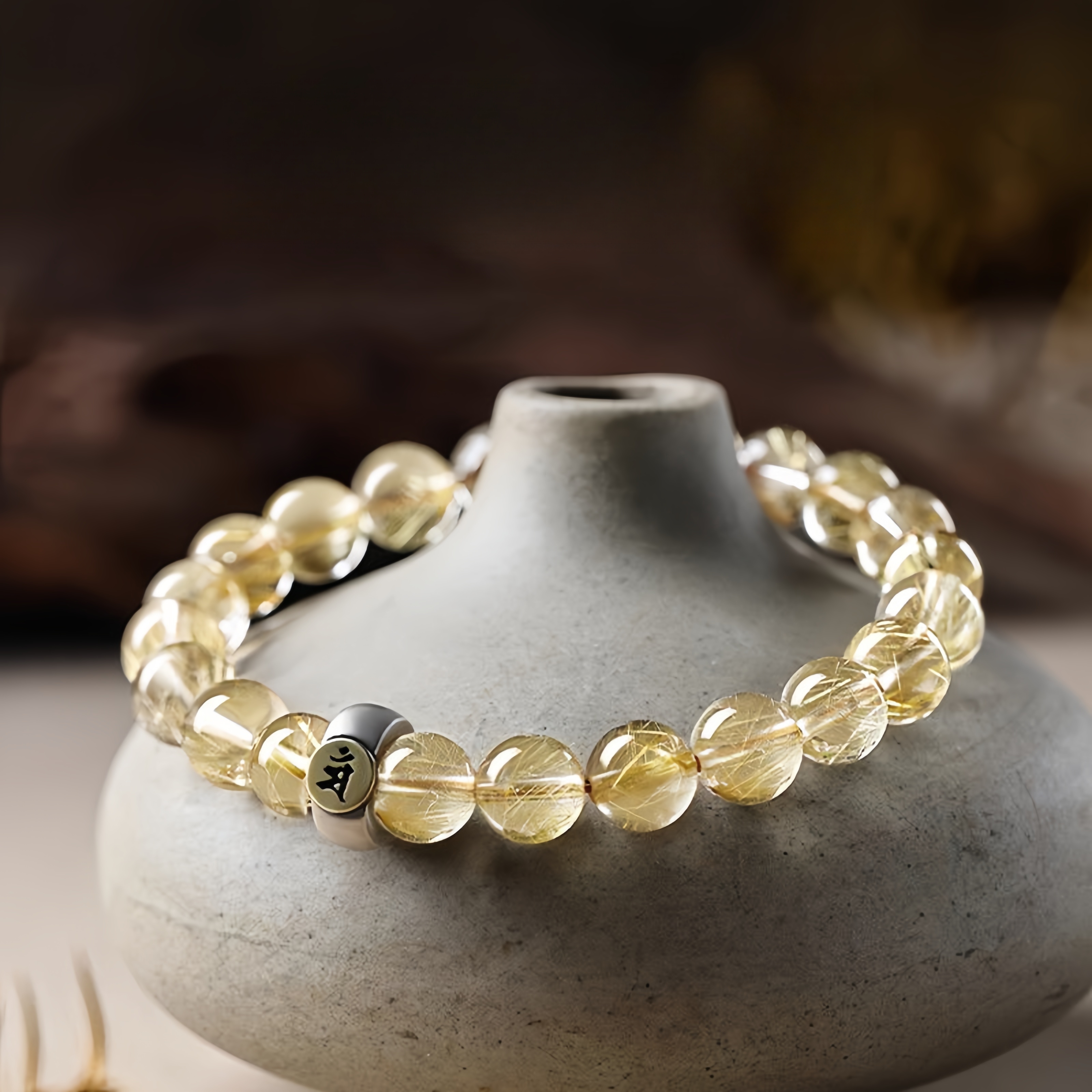Golden Rutilated Quartz Buddha Bracelet - CEO Wealth & Spiritual Armor