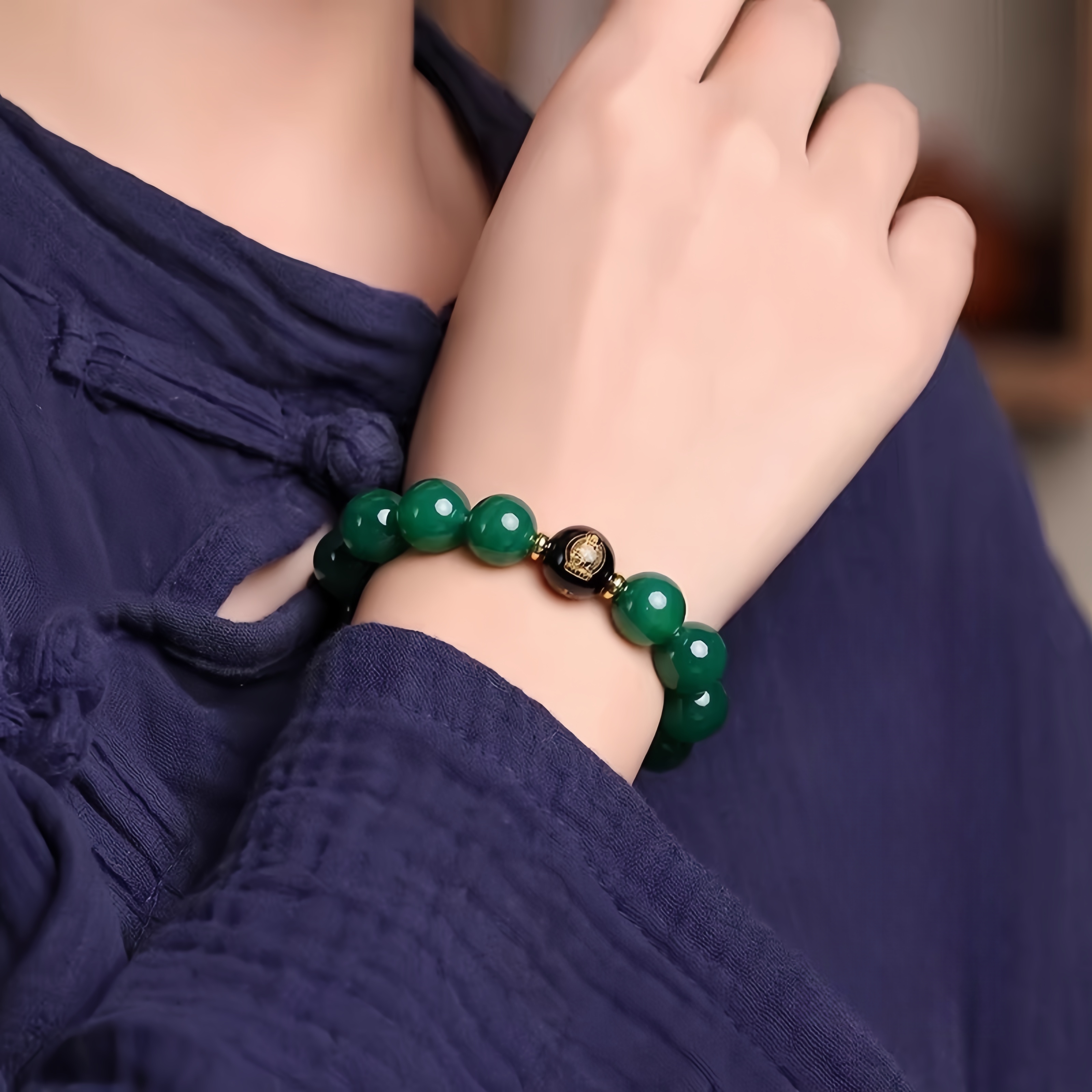 Green Agate Feng Shui Bracelet - Red Agate & Buddha Obsidian