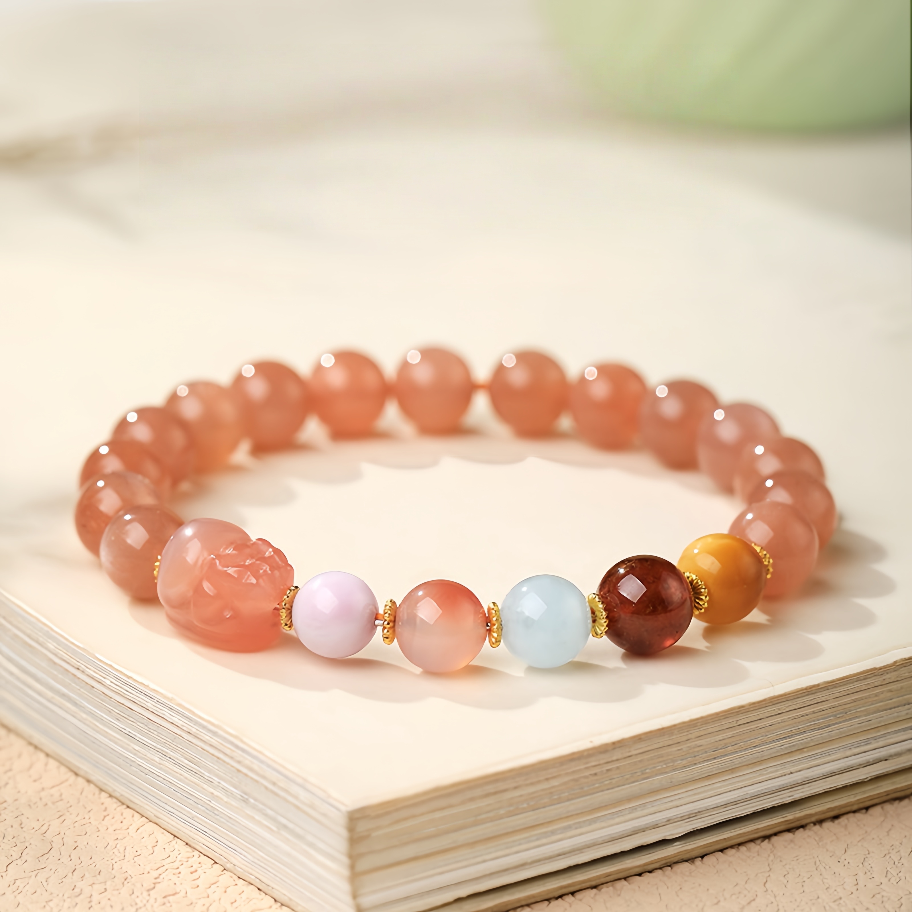Sun Stone Bracelet - Pi Xiu & Five-Color Treasure Beads