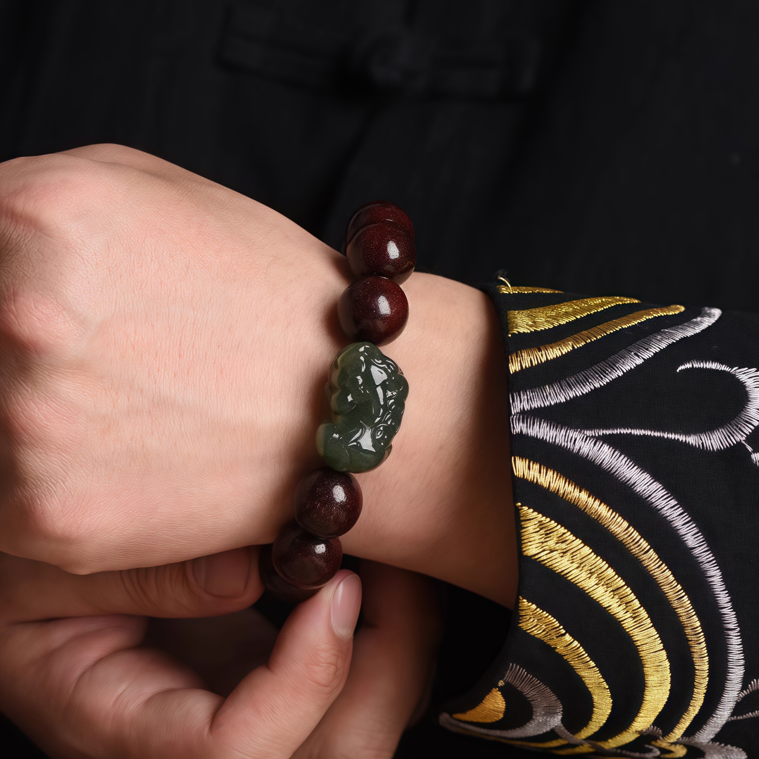 Natural Red Sandalwood Bracelet - Pi Xiu & Zodiac Buddha
