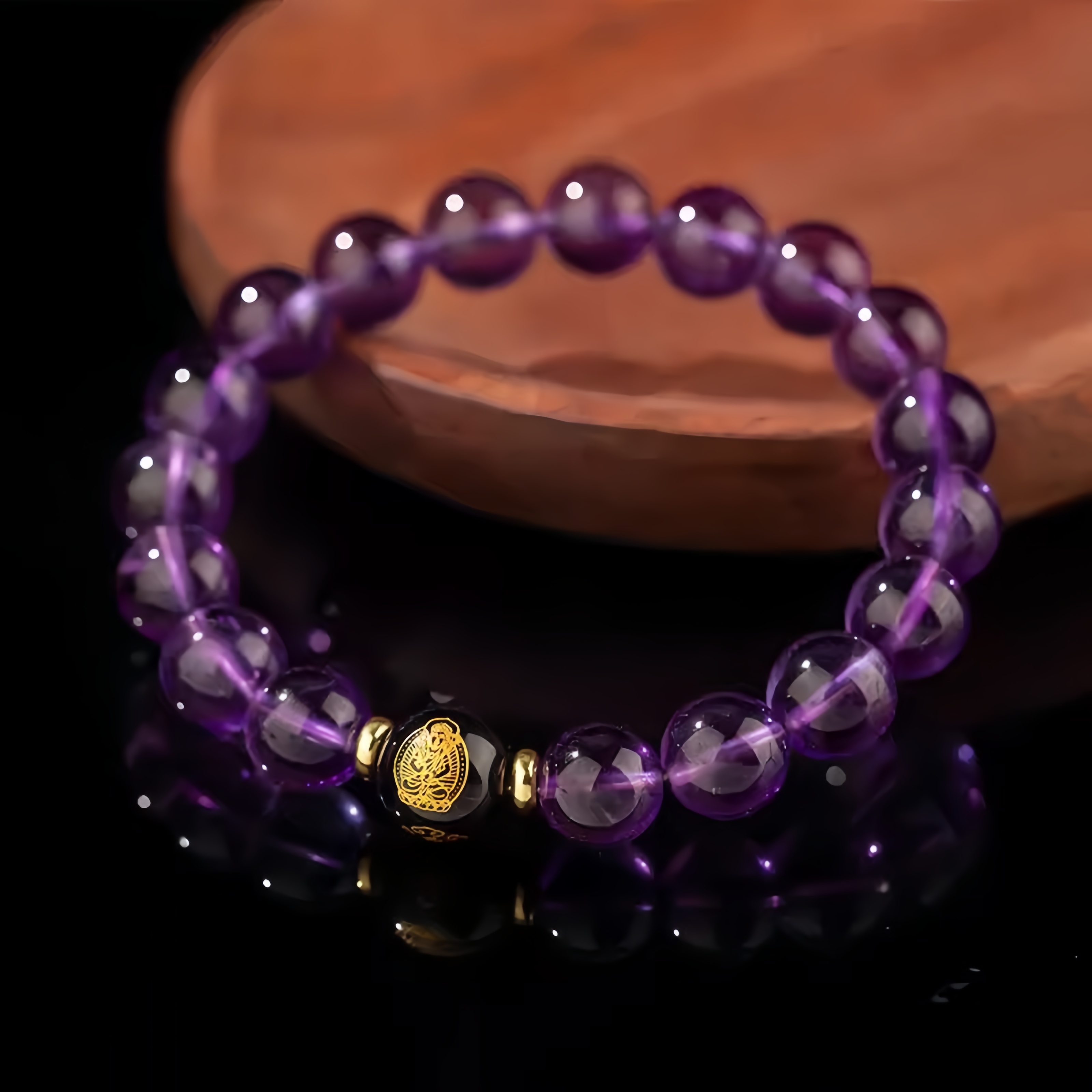 Natural Amethyst Zodiac Buddha Bracelet - 9 Li Fire & Fortune