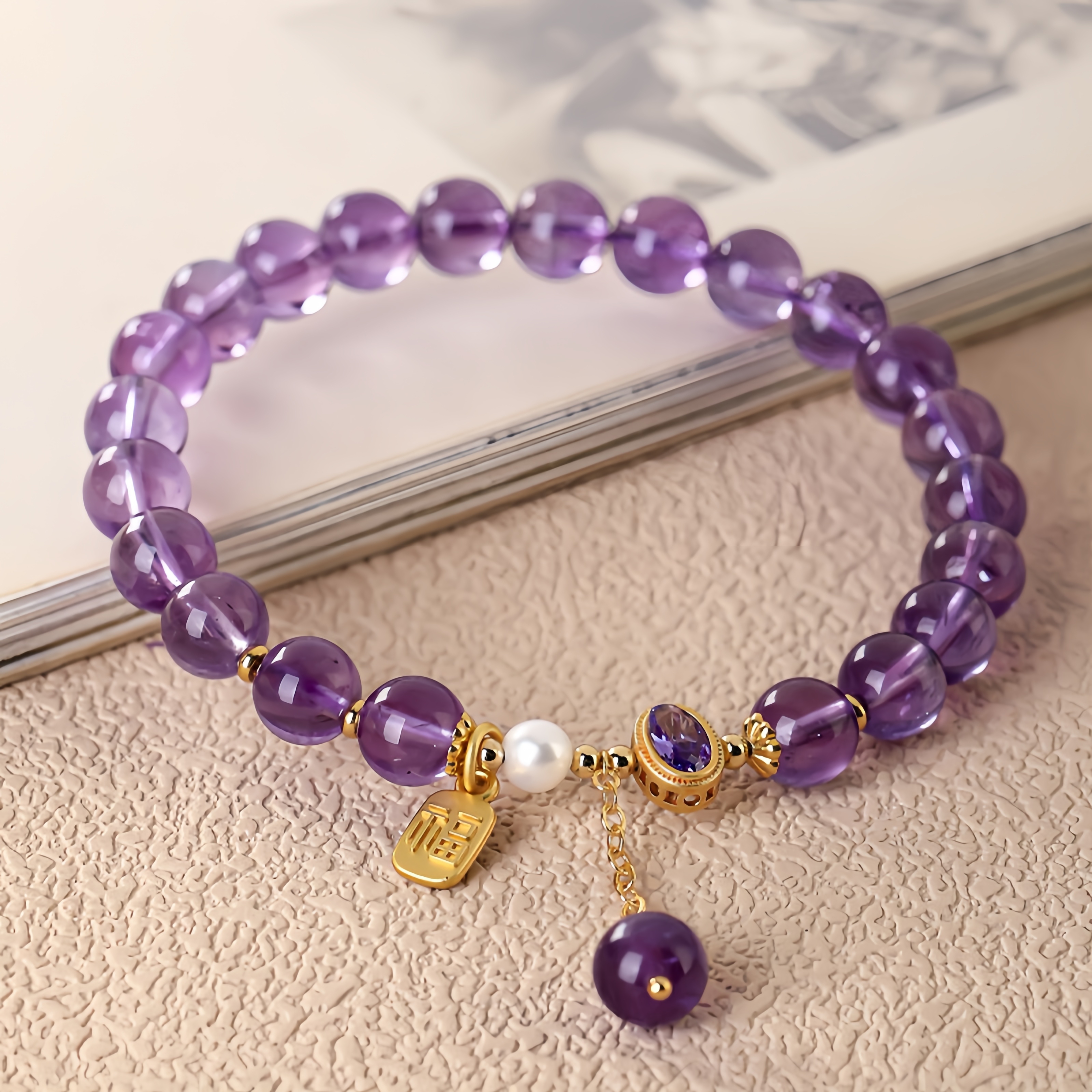 Amethyst Pearl & Ruyi Blessing Bracelet 