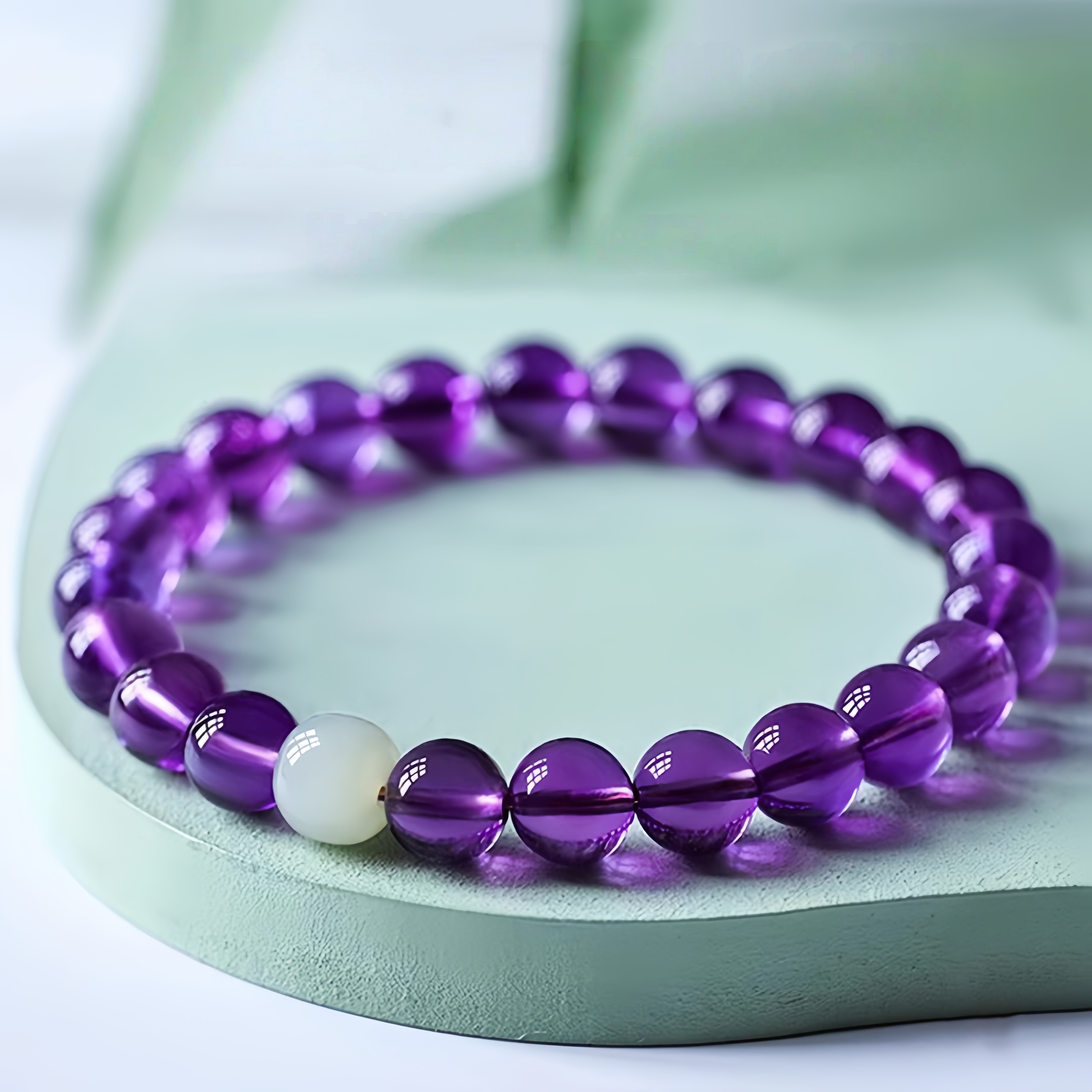 Purple Crystal & Hetian Jade Lucky Beads Bracelet ✨
