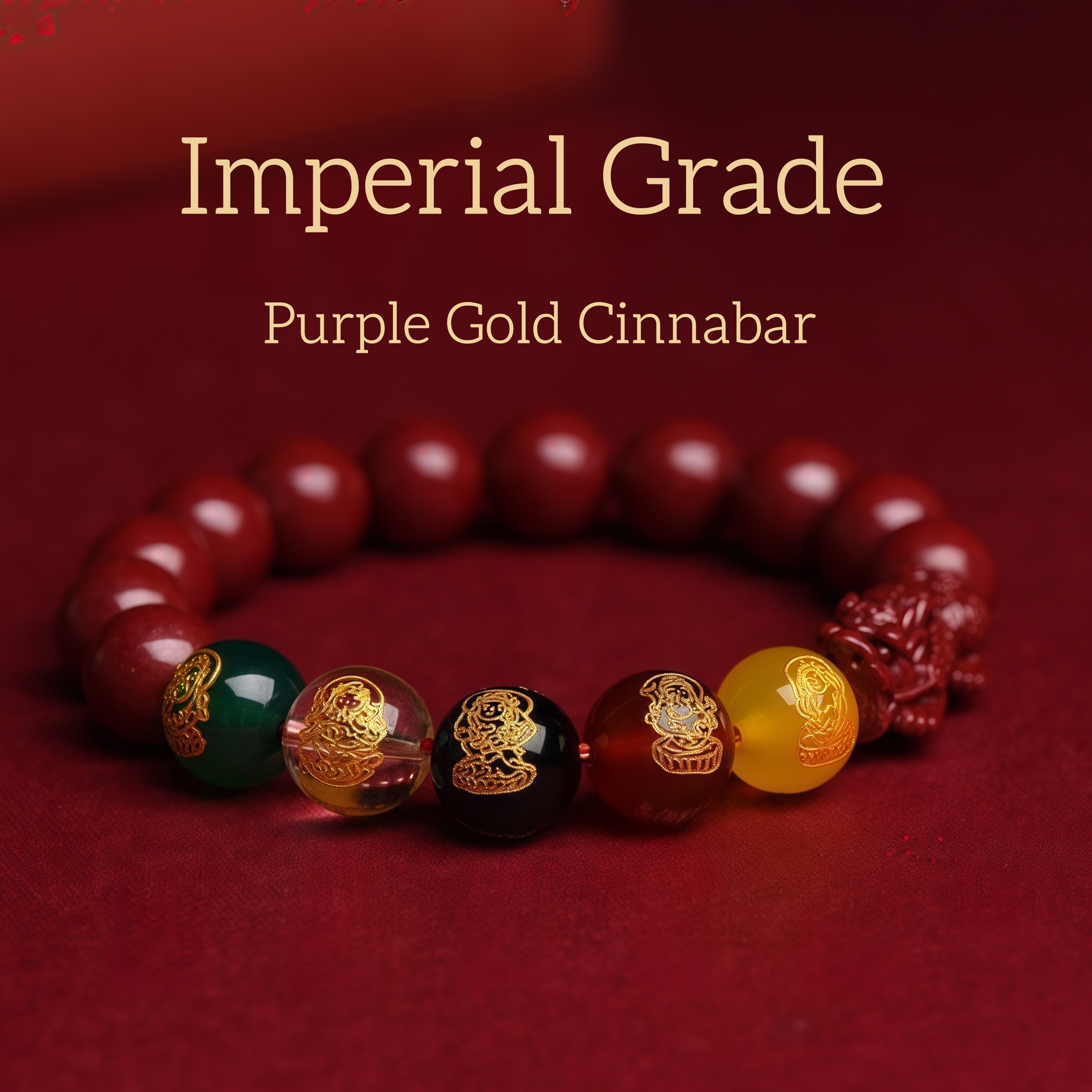 Pi Xiu & Five Wealth Gods Cinnabar Bracelet