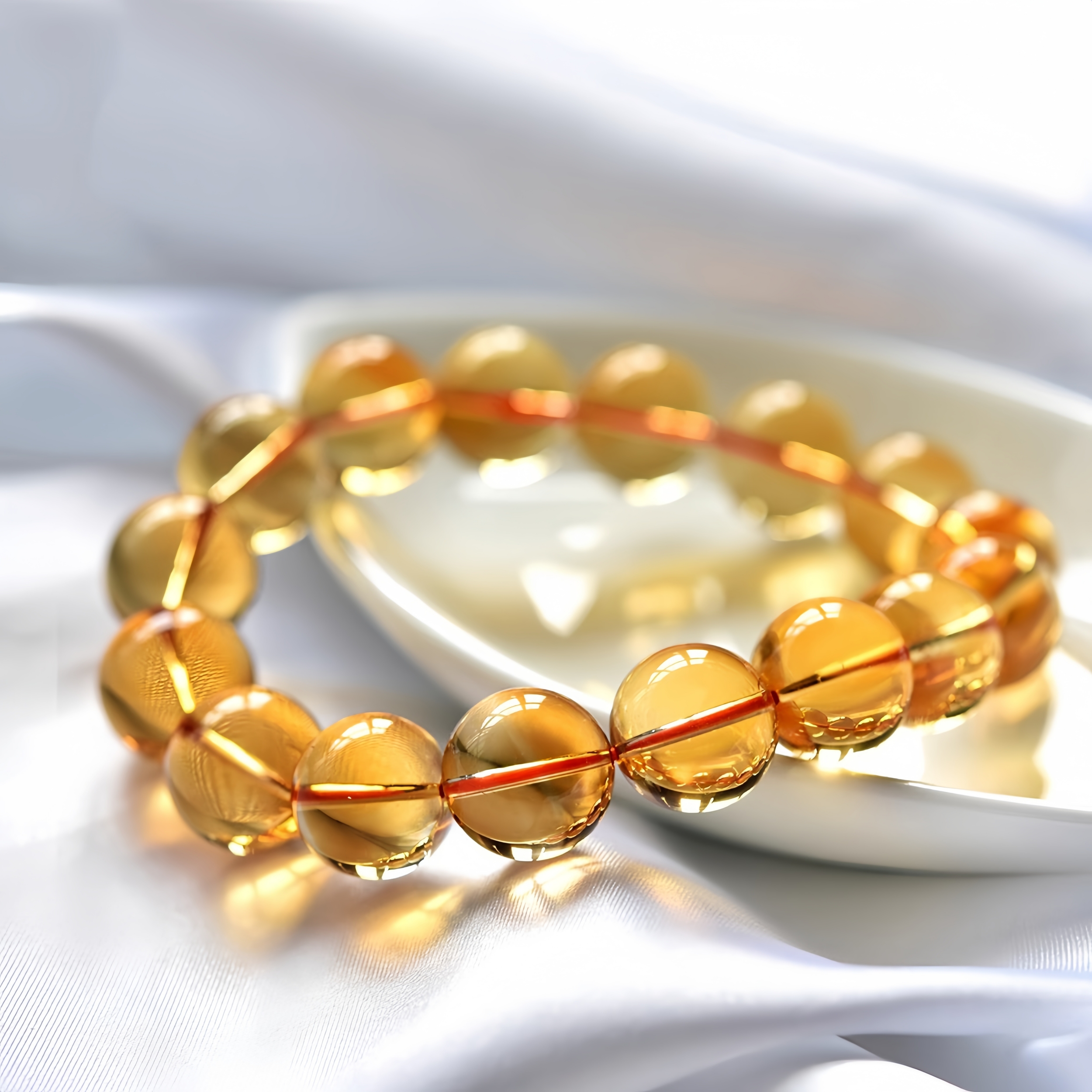 Natural Yellow Crystal Bracelet - Single Strand Citrine Jewelry for Wealth & Positive Energy