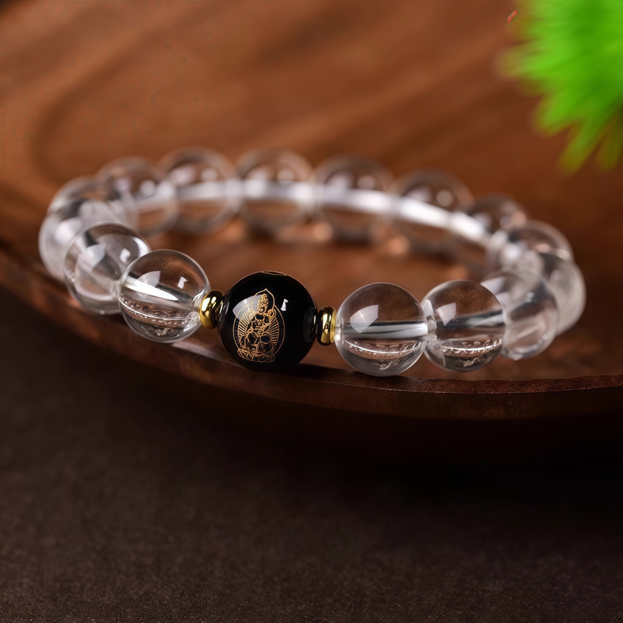 Natural White Crystal & Black Onyx Buddha Bracelet - Spiritual Armor