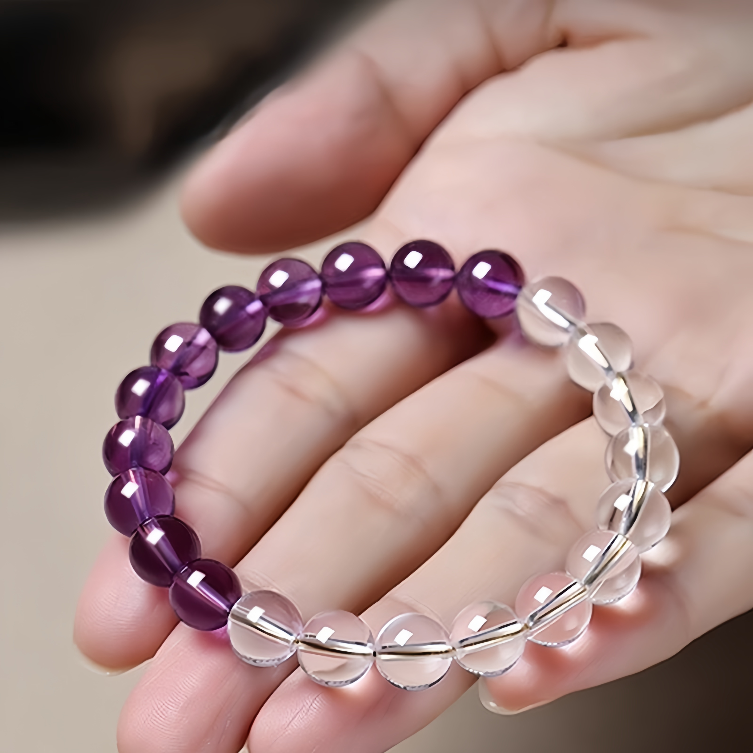 White Crystal & Amethyst Bracelet - Chakra Balance Spiritual Jewelry