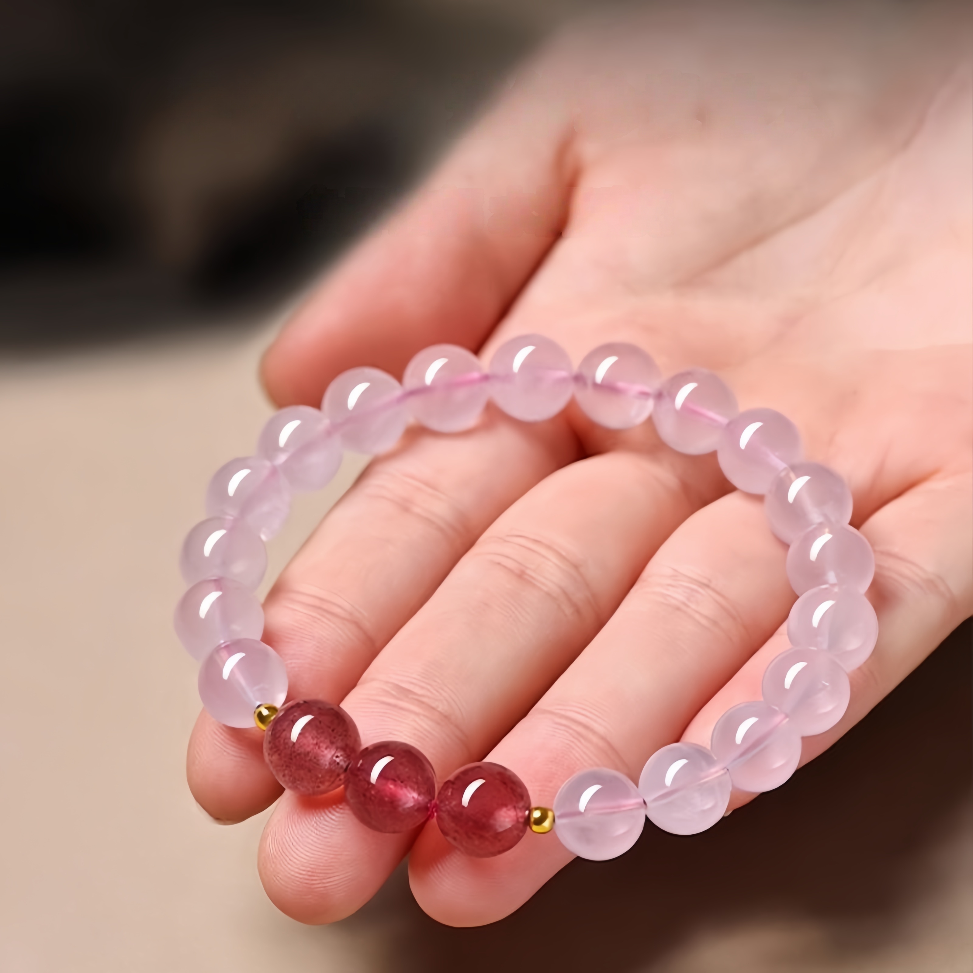 Pink Quartz & Strawberry Quartz Bracelet - Love Energy Jewelry for Women