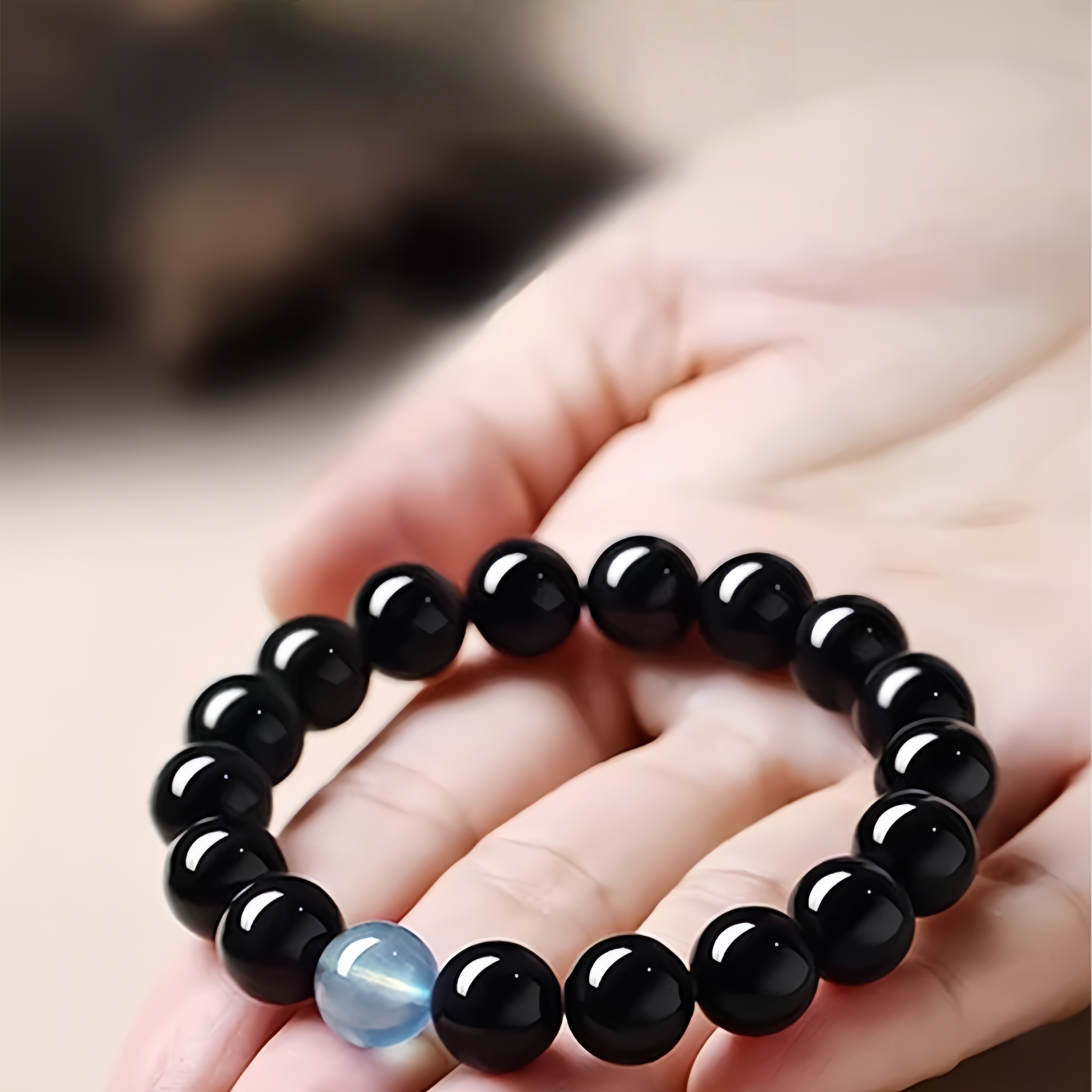 Black Obsidian & Aquamarine Bracelet - Energy Shield & Communication Jewelry