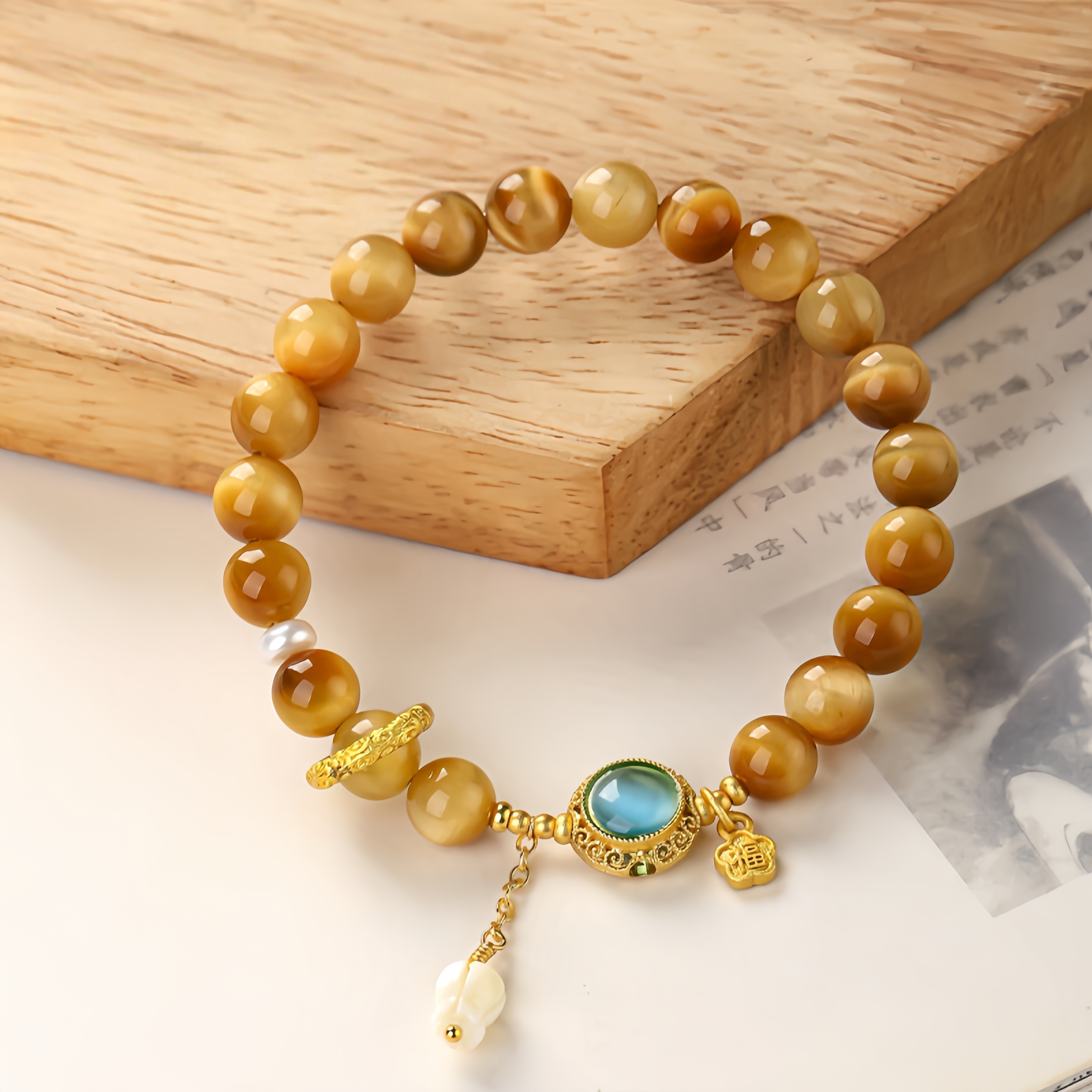Golden Tiger's Eye Bracelet with Lucky Charms - Boho Aura & Wealth Energy Jewelry