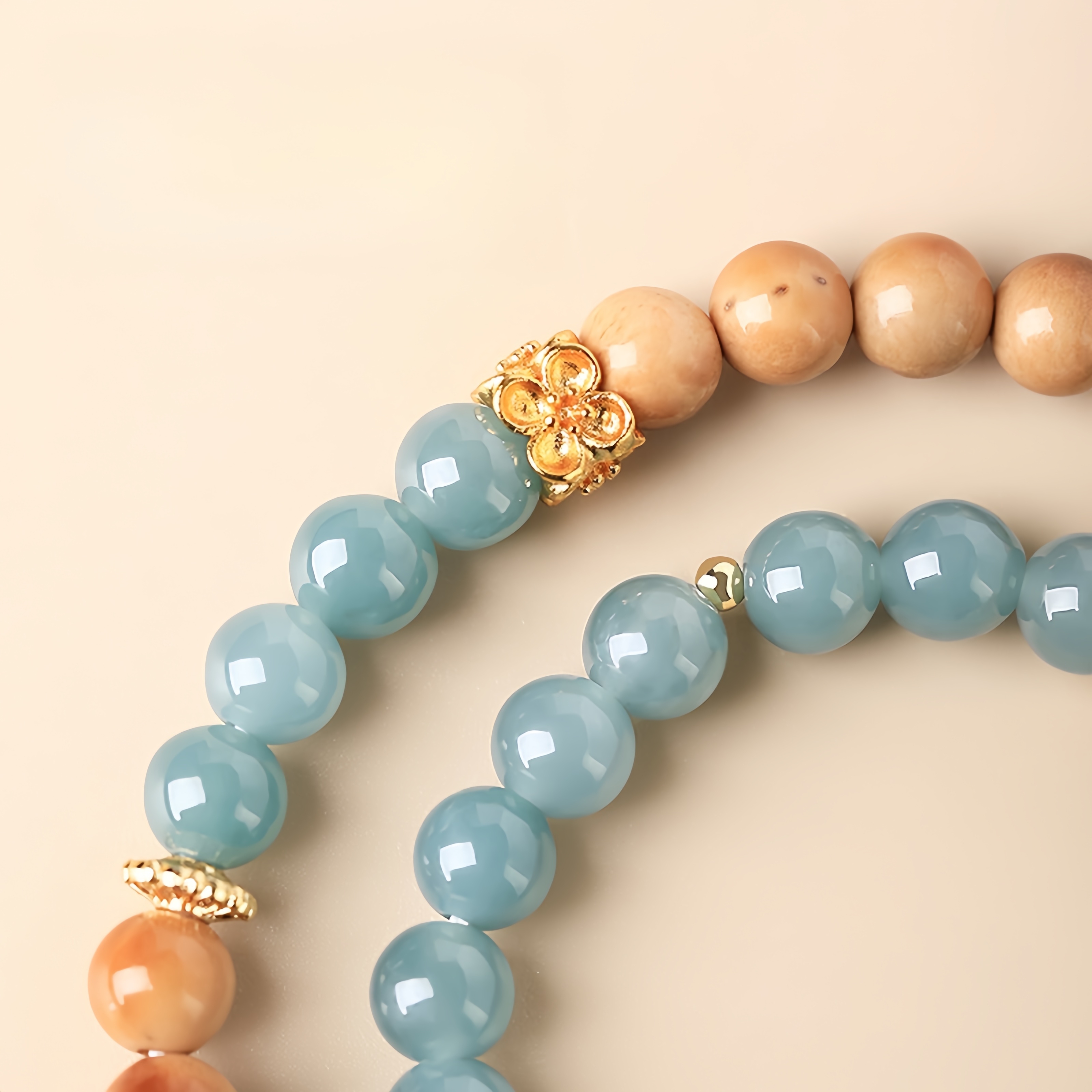 Natural Kuku Pearl & Aqua Jadeite Bracelet - Boho Luxe Dual-Layer Jewelry