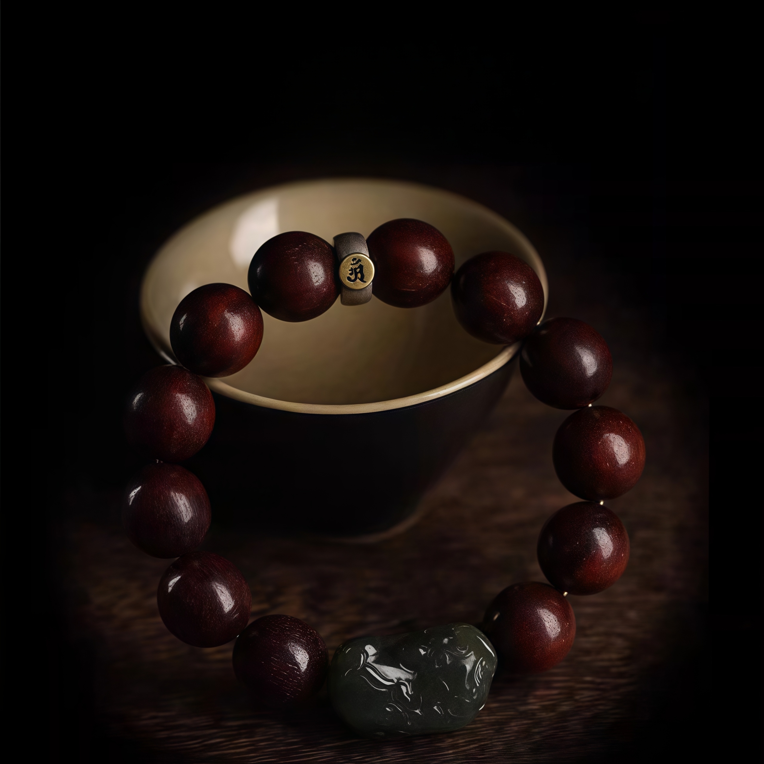 Natural Red Sandalwood Bracelet - Pi Xiu & Zodiac Buddha