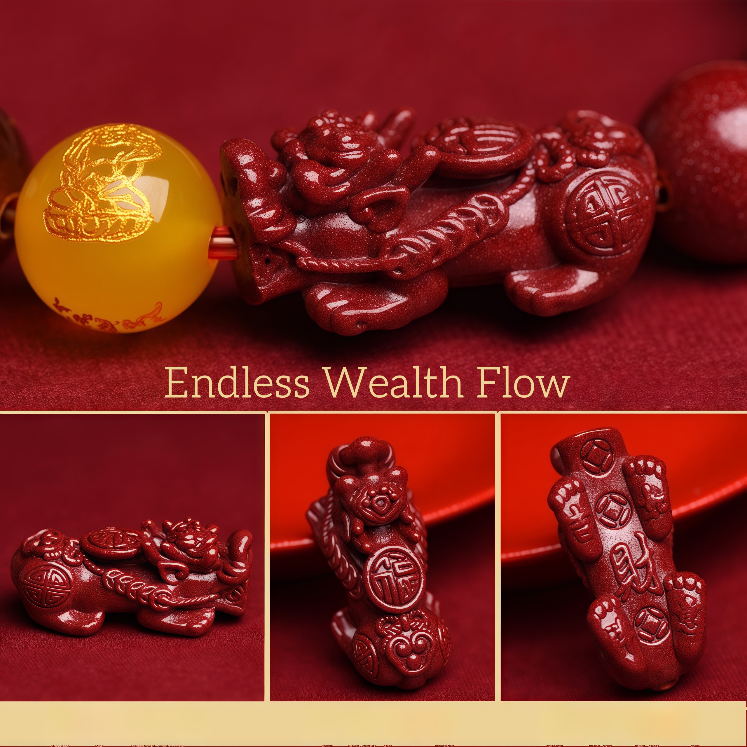 Pi Xiu & Five Wealth Gods Cinnabar Bracelet