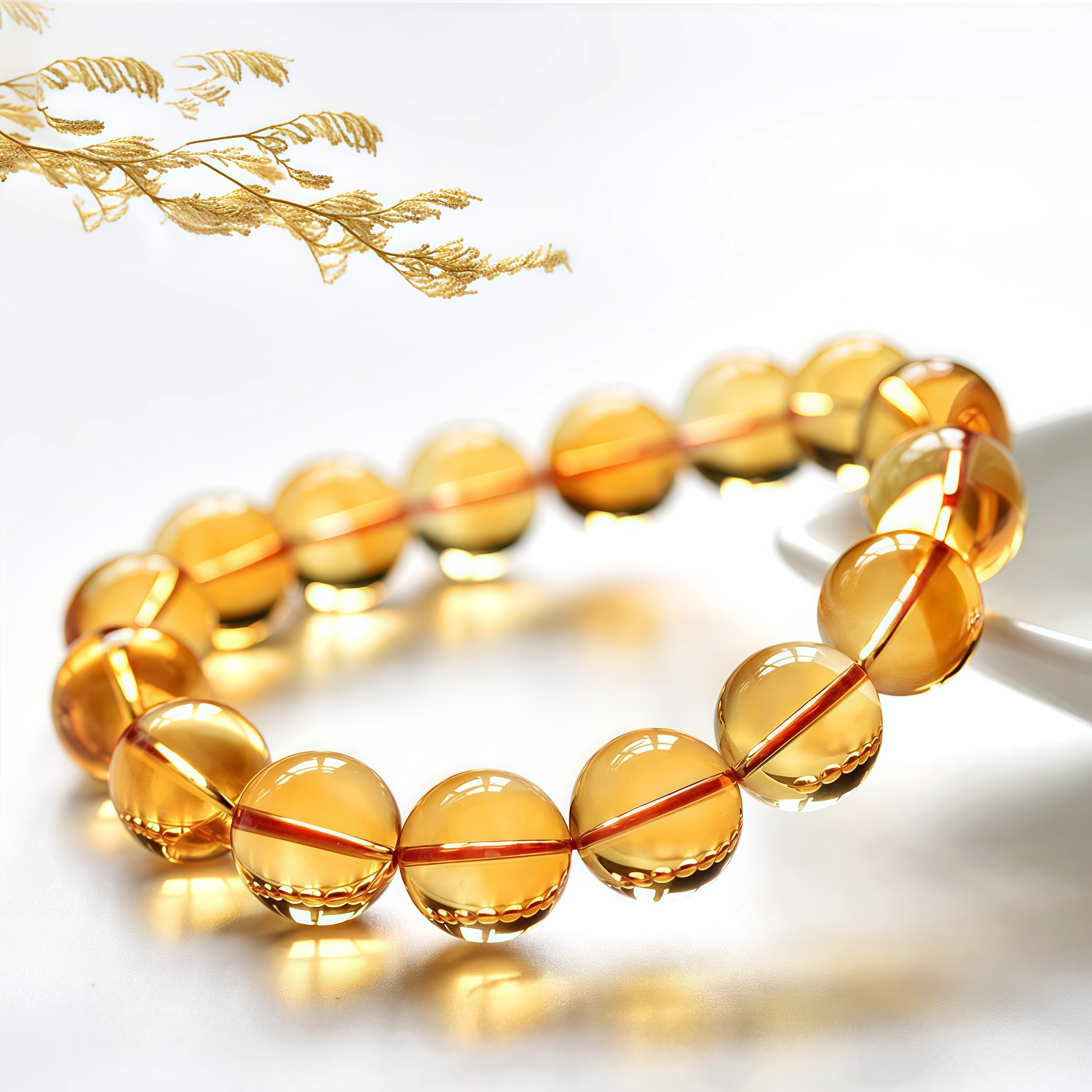 Natural Yellow Crystal Bracelet - Single Strand Citrine Jewelry for Wealth & Positive Energy