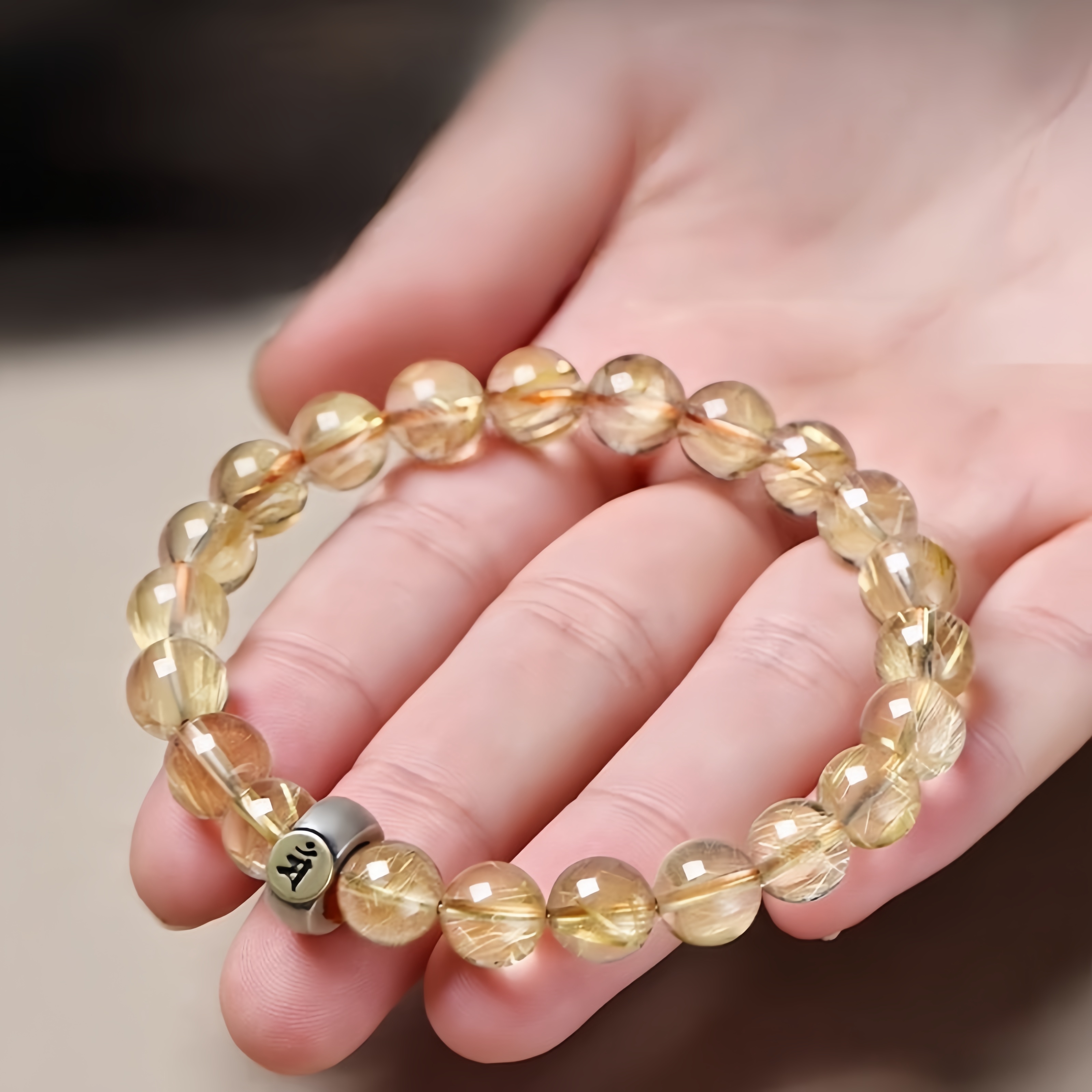 Golden Rutilated Quartz Buddha Bracelet - CEO Wealth & Spiritual Armor