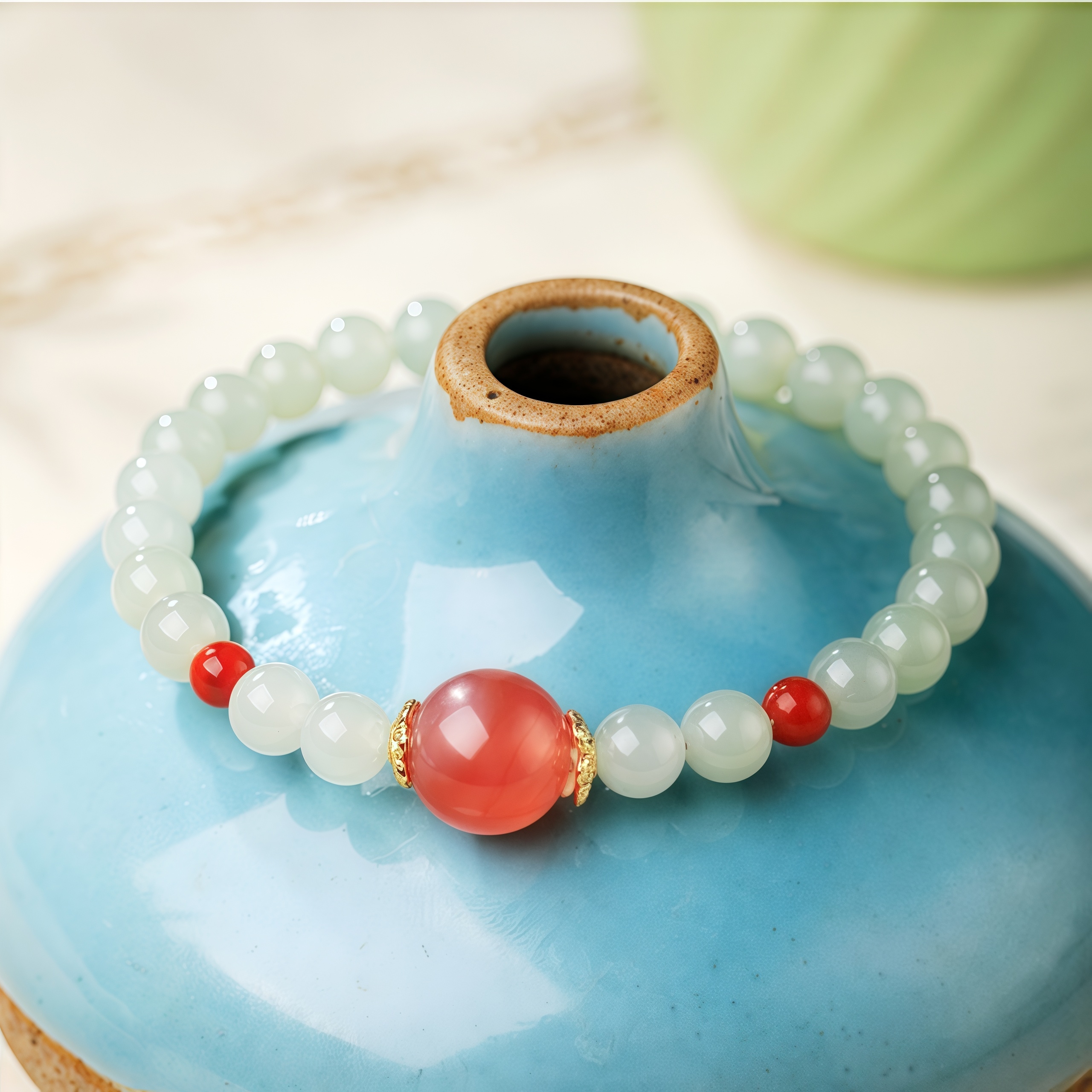 Hetian Jade & Agate Fortune Bead Bracelet