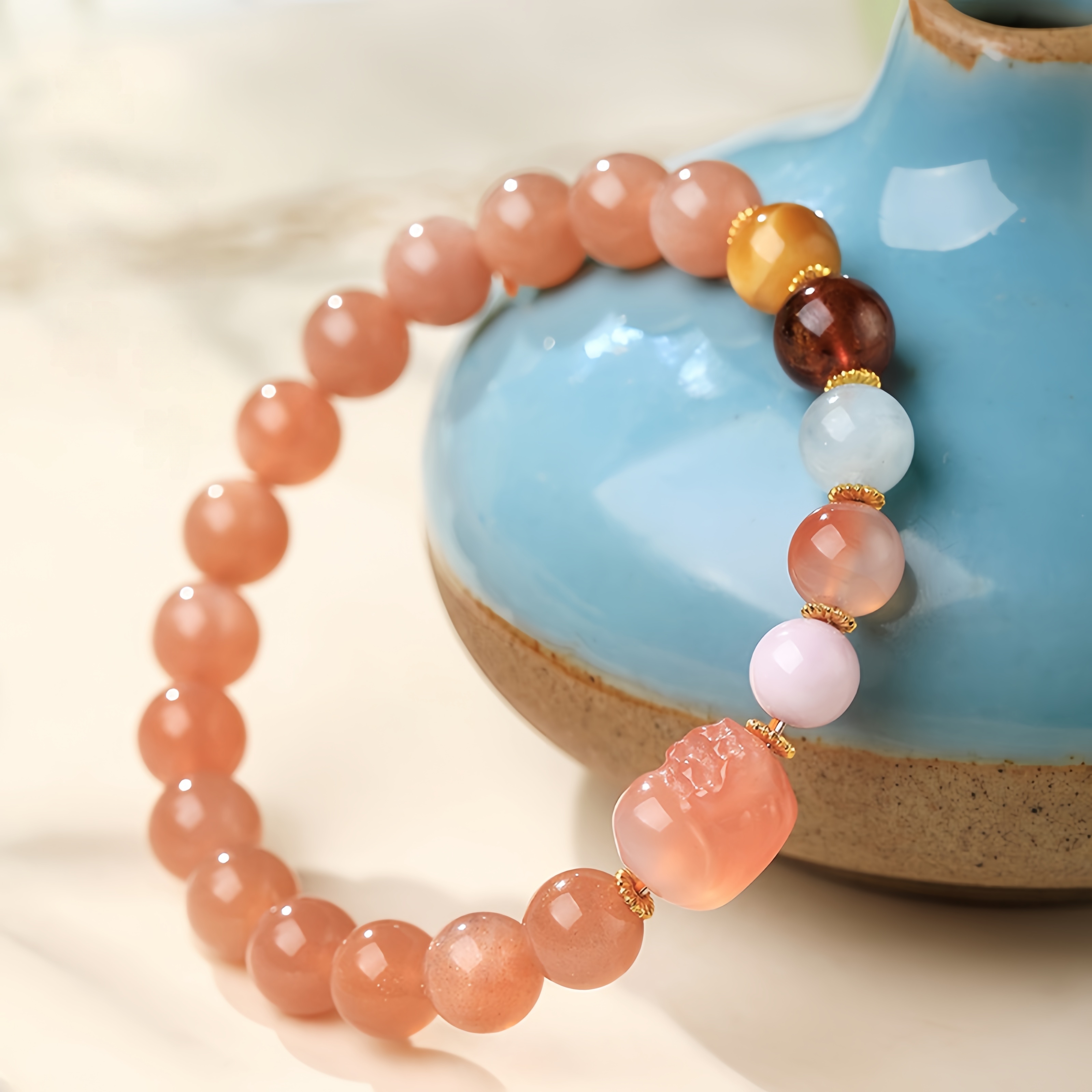 Sun Stone Bracelet - Pi Xiu & Five-Color Treasure Beads