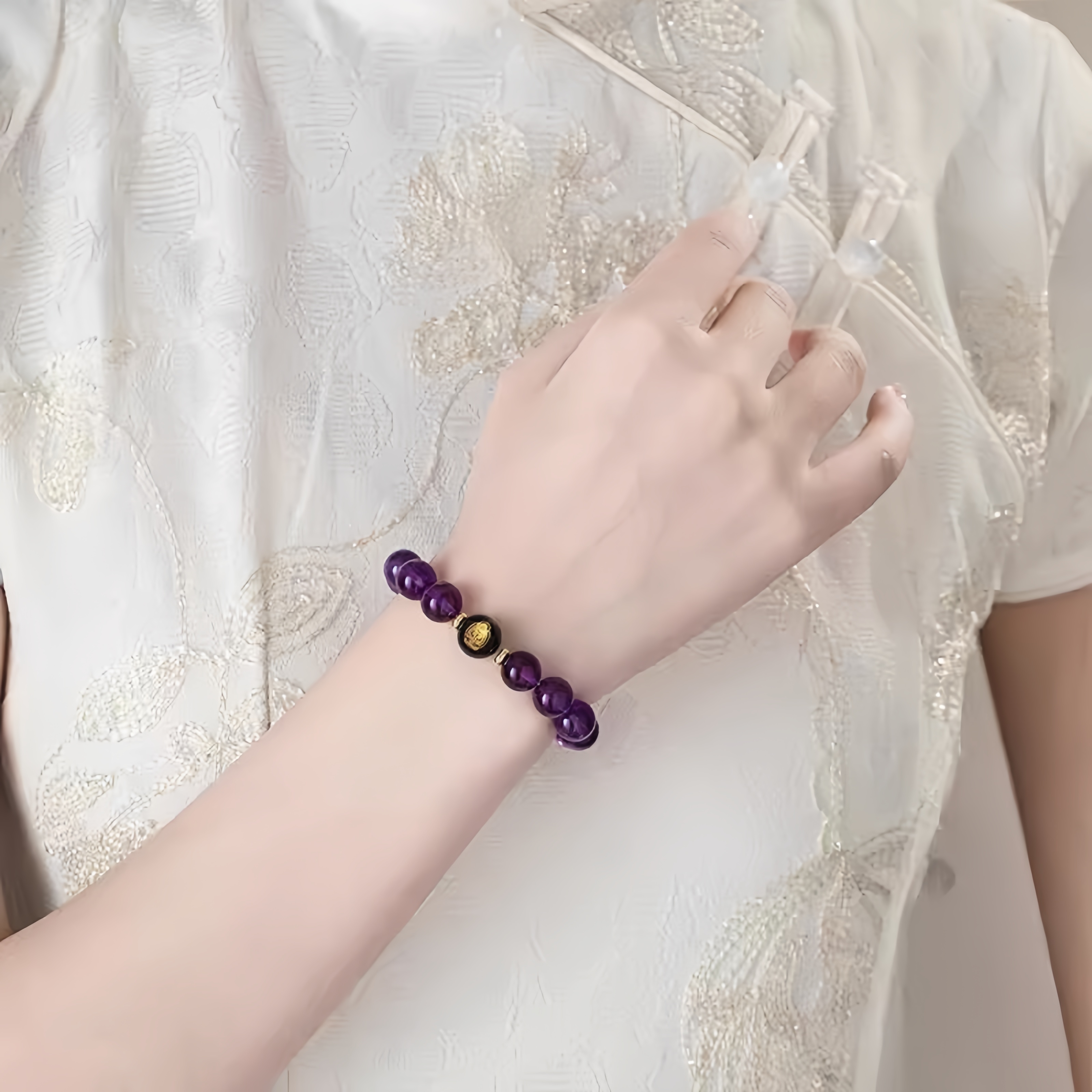 Natural Amethyst Zodiac Buddha Bracelet - 9 Li Fire & Fortune