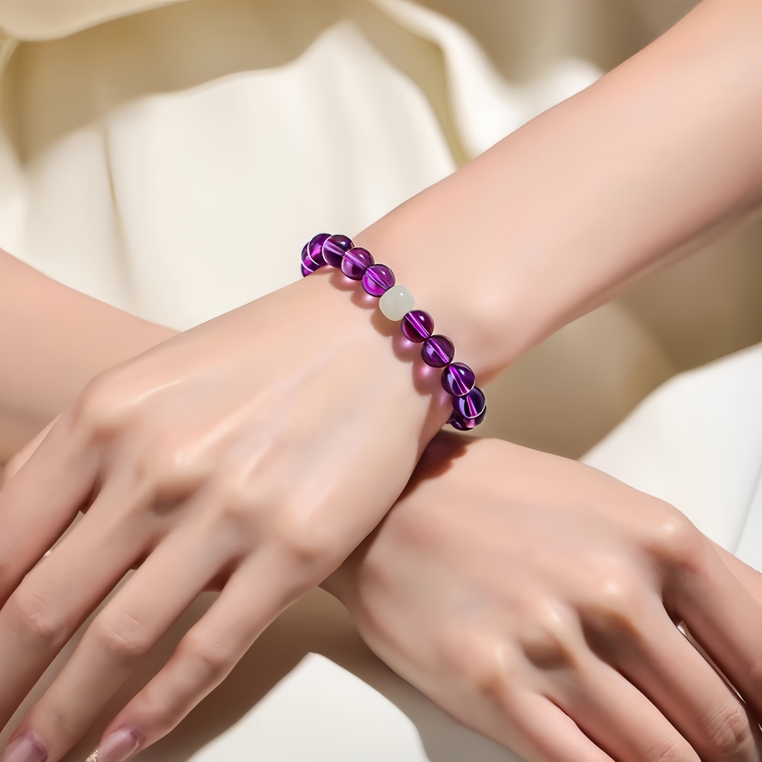 Purple Crystal & Hetian Jade Lucky Beads Bracelet ✨