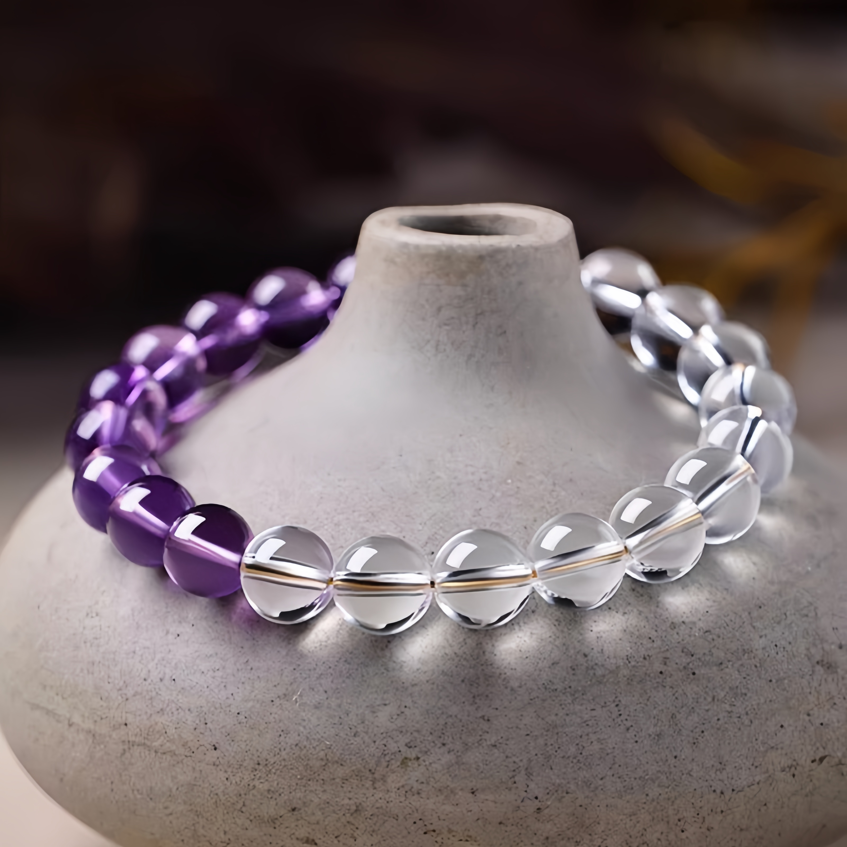 White Crystal & Amethyst Bracelet - Chakra Balance Spiritual Jewelry