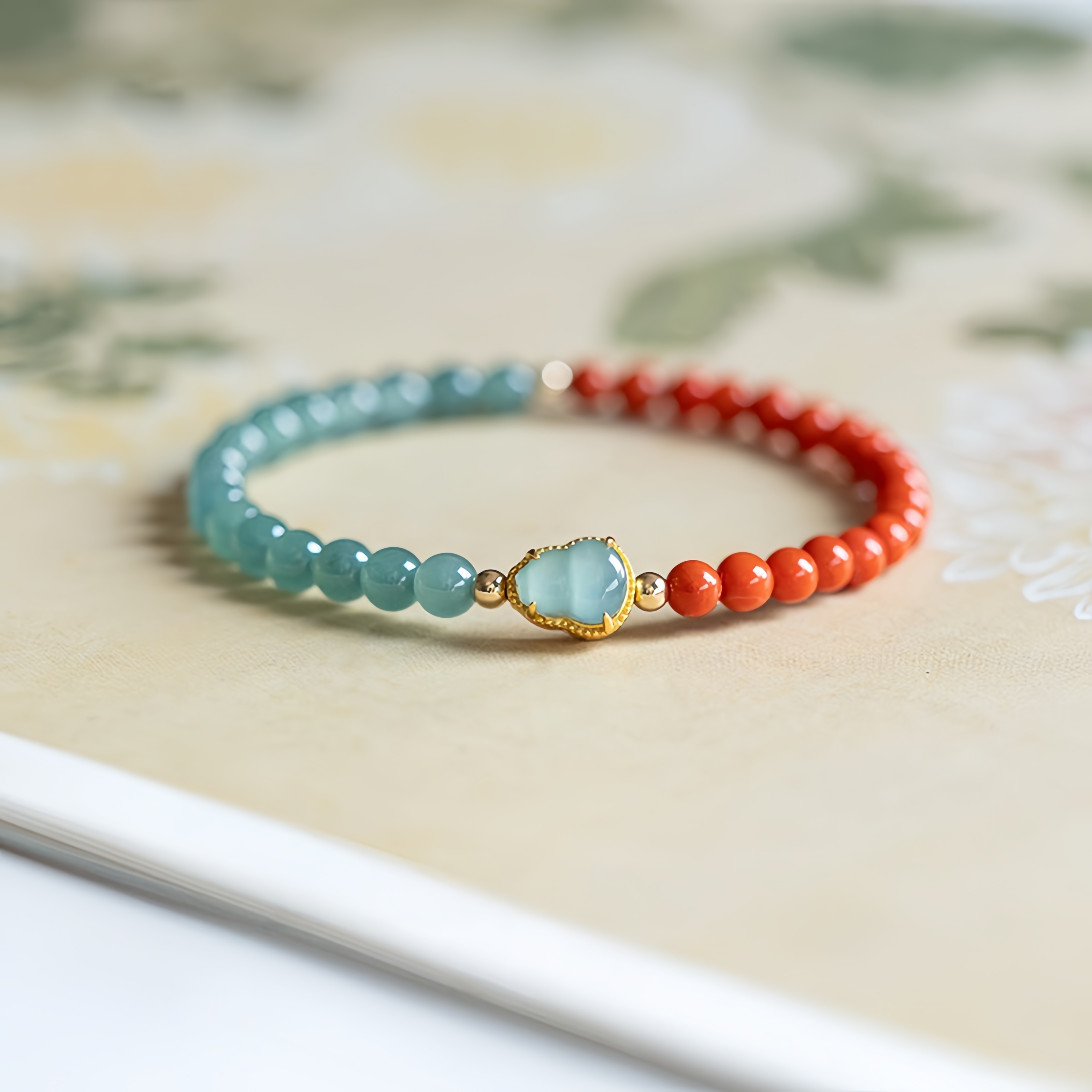 Natural Baoshan Red Agate & Icy Jadeite Bracelet - Collector's Gemstone Jewelry