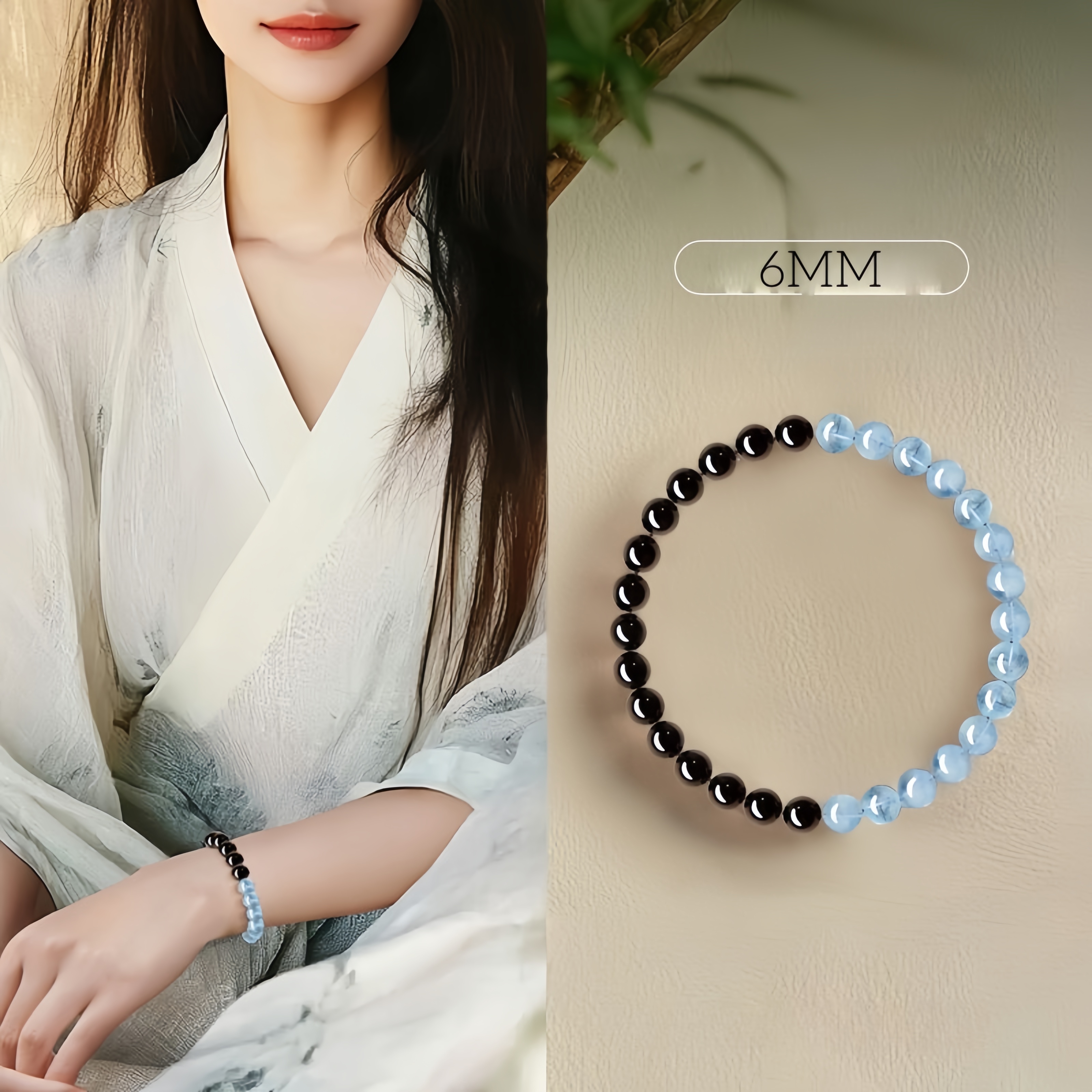 Black Obsidian & Aquamarine Bracelet - Energy Shield & Communication Jewelry