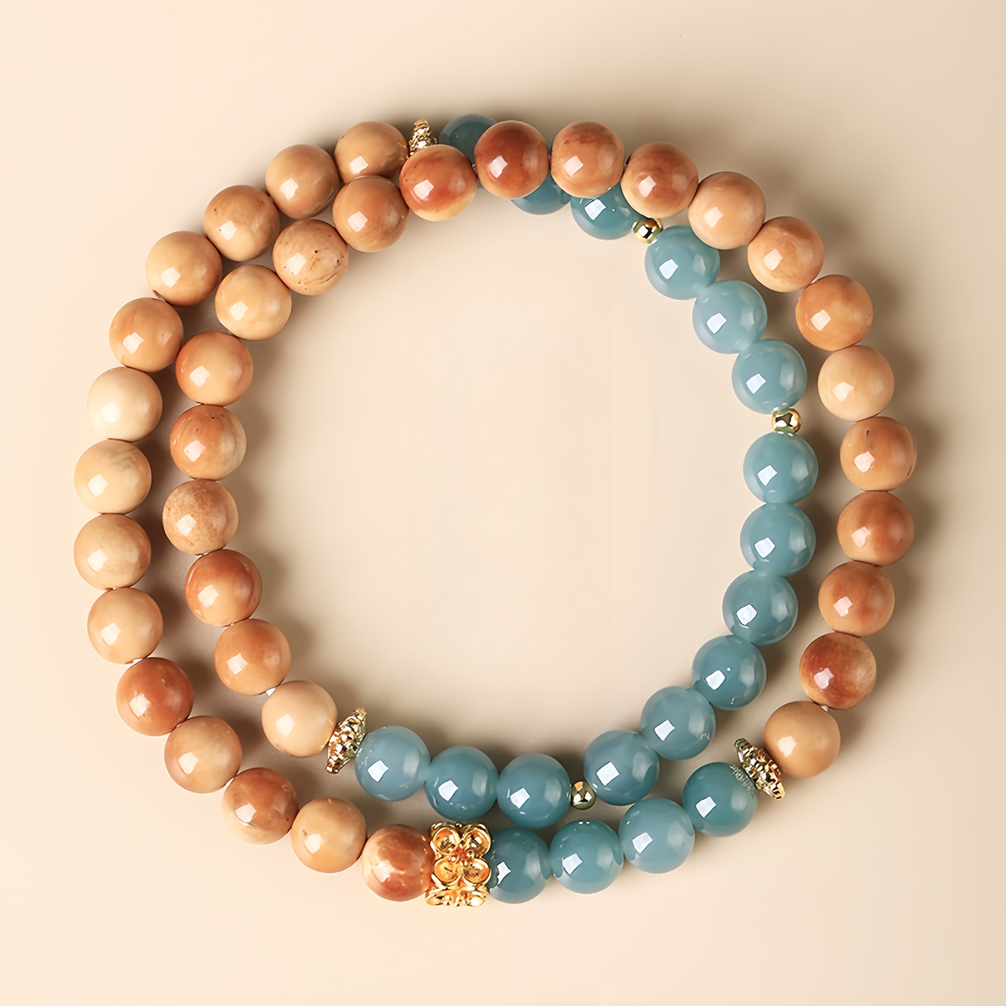 Natural Kuku Pearl & Aqua Jadeite Bracelet - Boho Luxe Dual-Layer Jewelry