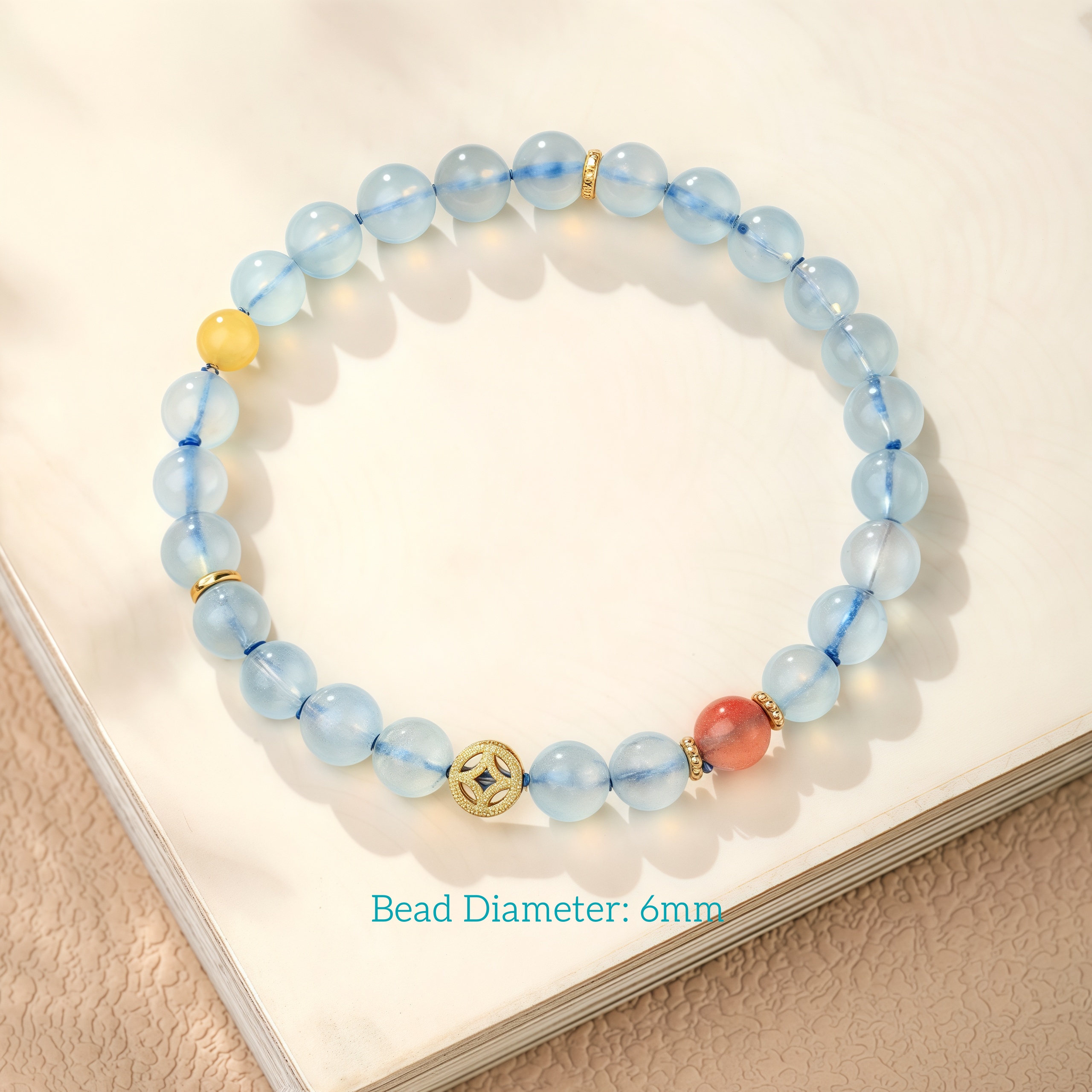 Ice-Type Aquamarine & Southern Red Agate Beaded Bracelet with Amber
