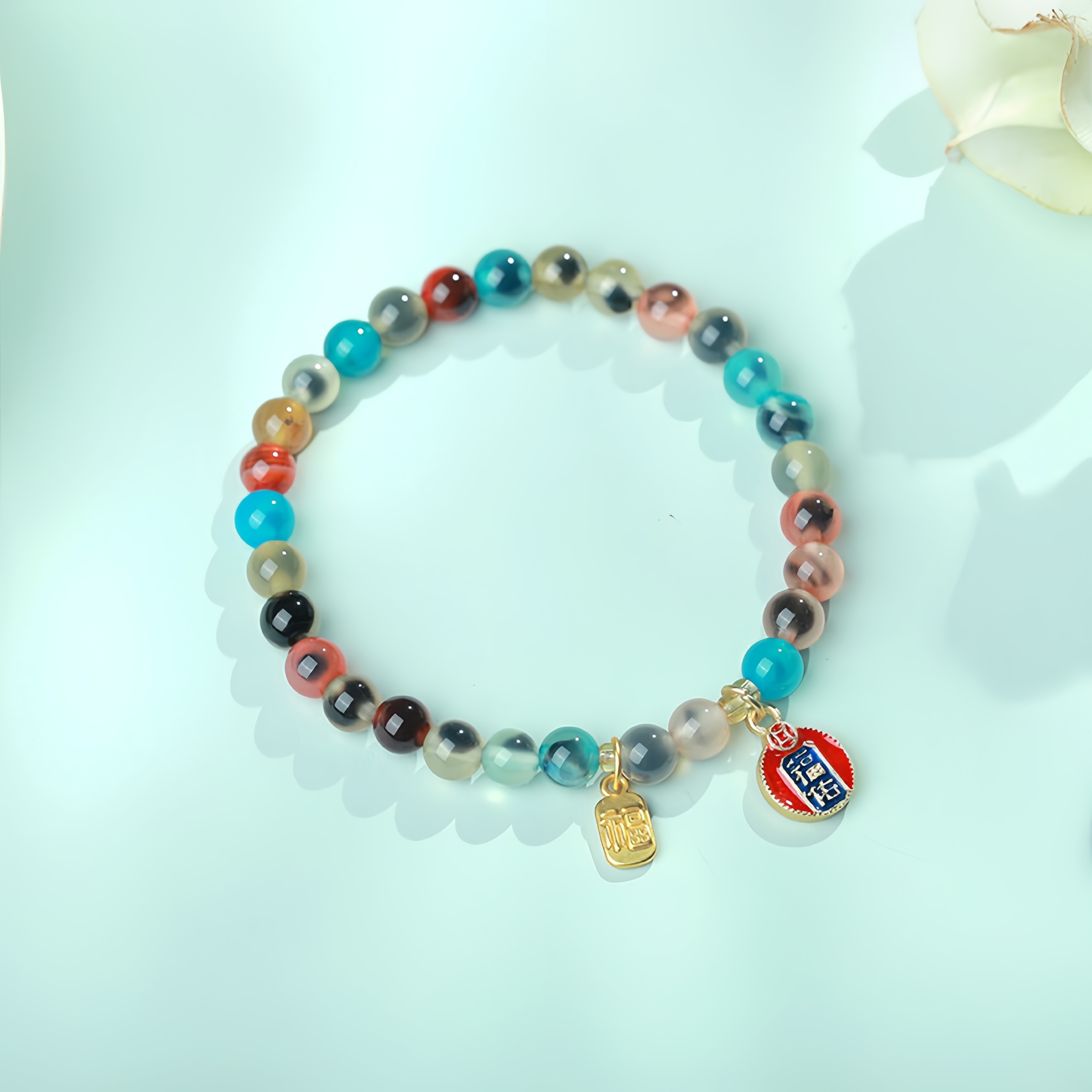 Rainbow Candy Agate & Art Glass Bracelet - Colorful Energy
