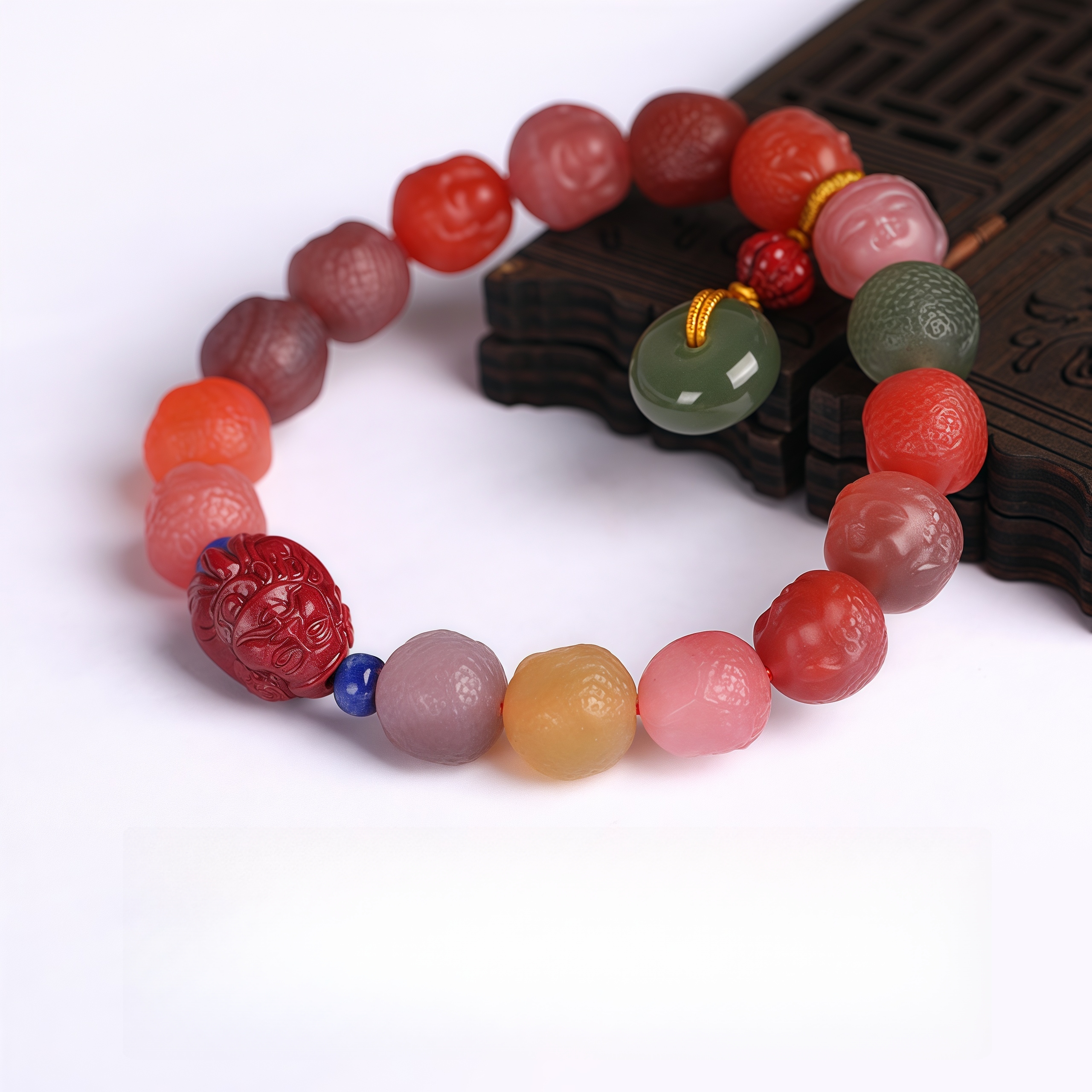 Natural Yanyuan Agate Buddha Bracelet - Hand-Carved Blessings