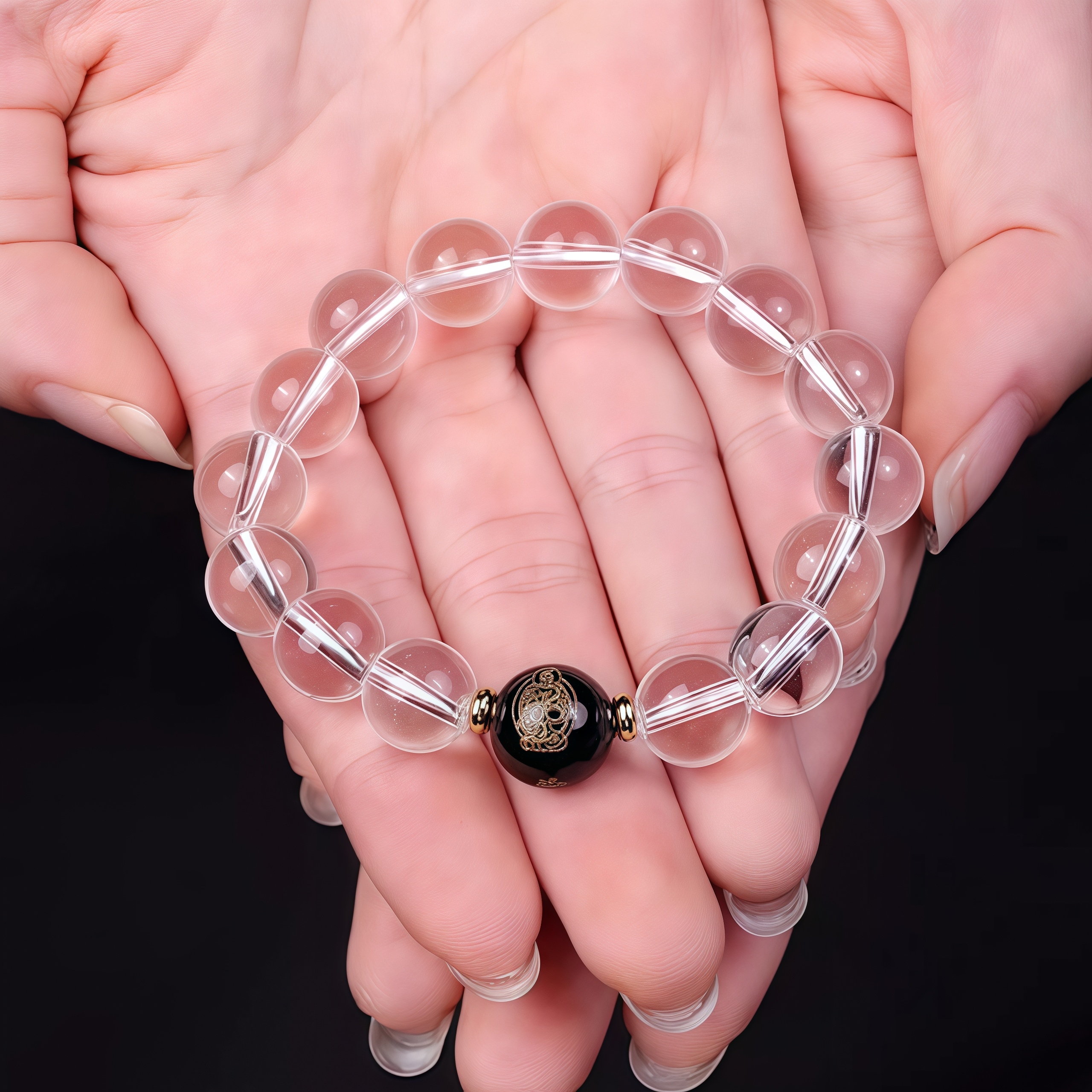 Natural White Crystal & Black Onyx Buddha Bracelet - Spiritual Armor