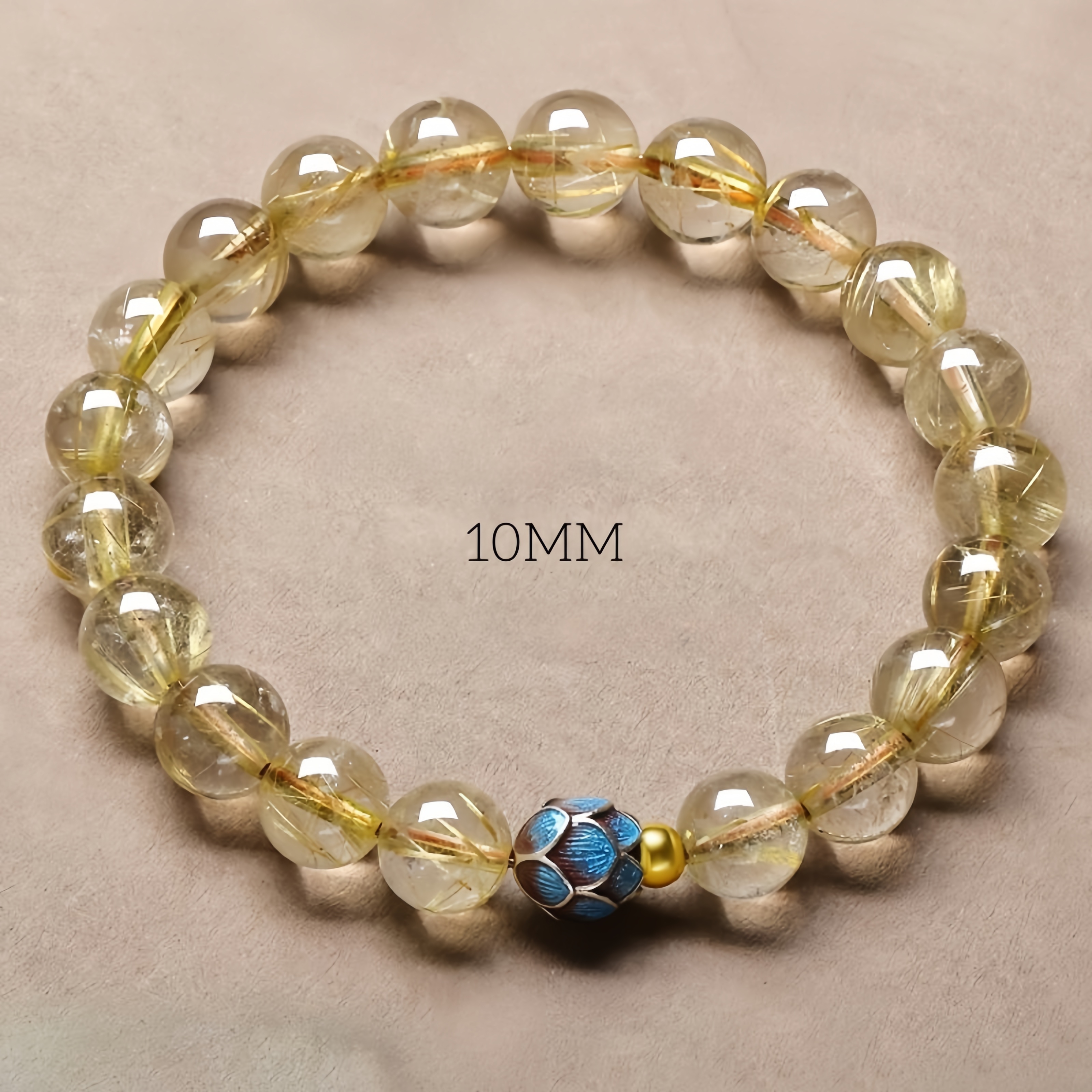 Golden Rutilated Quartz & Lotus Bracelet - Wealth Energy & Zen Jewelry
