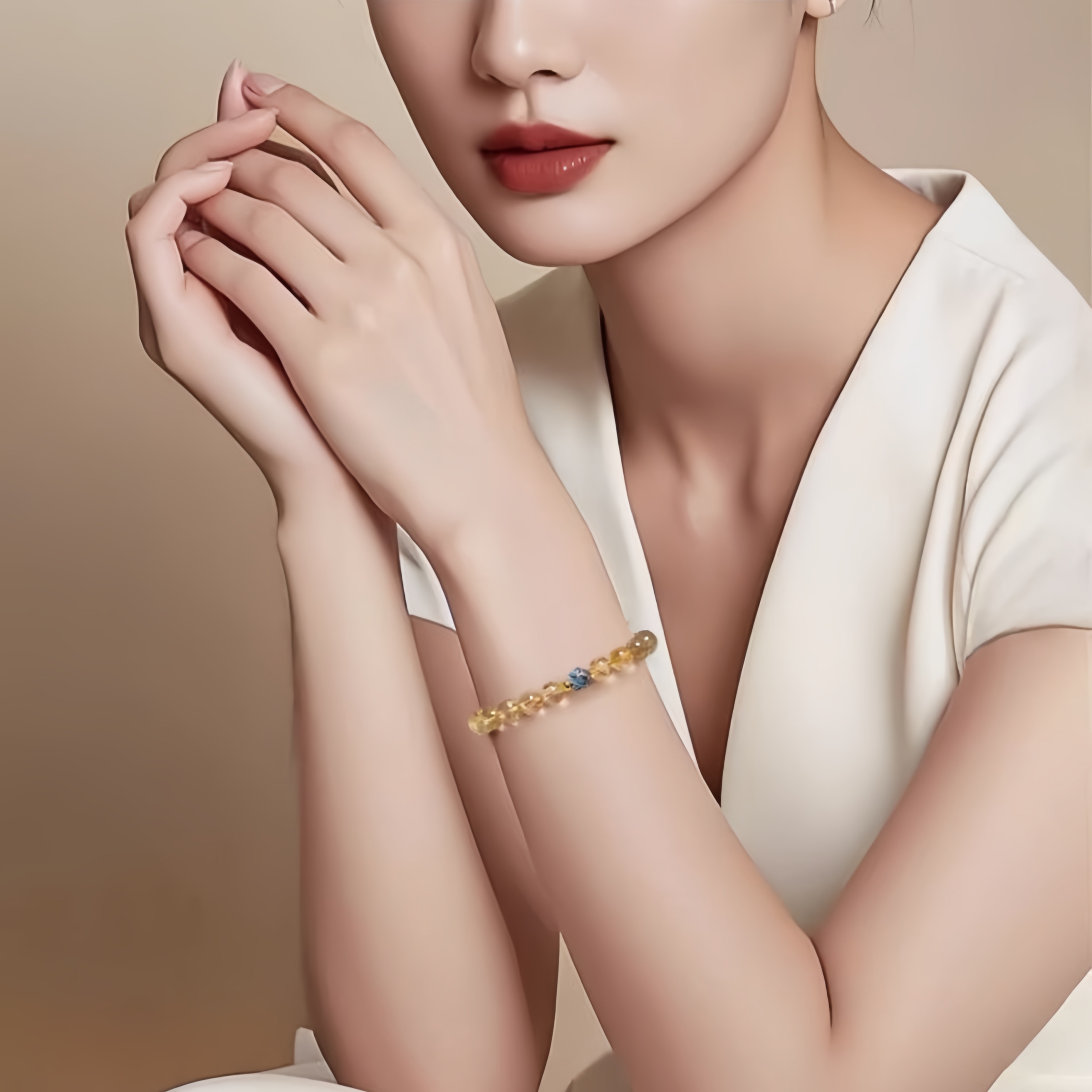 Golden Rutilated Quartz & Lotus Bracelet - Wealth Energy & Zen Jewelry