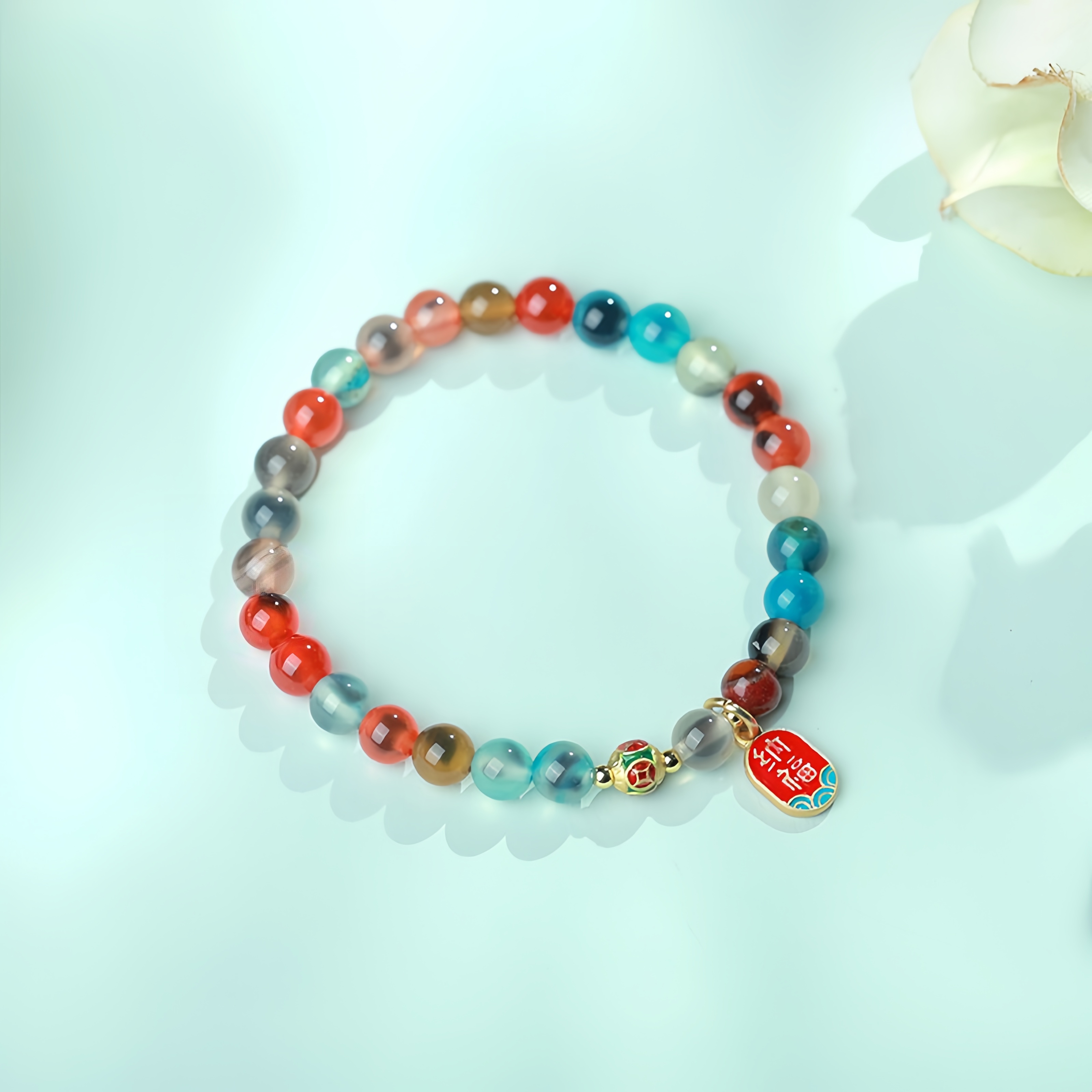 Rainbow Candy Agate & Art Glass Bracelet - Colorful Energy