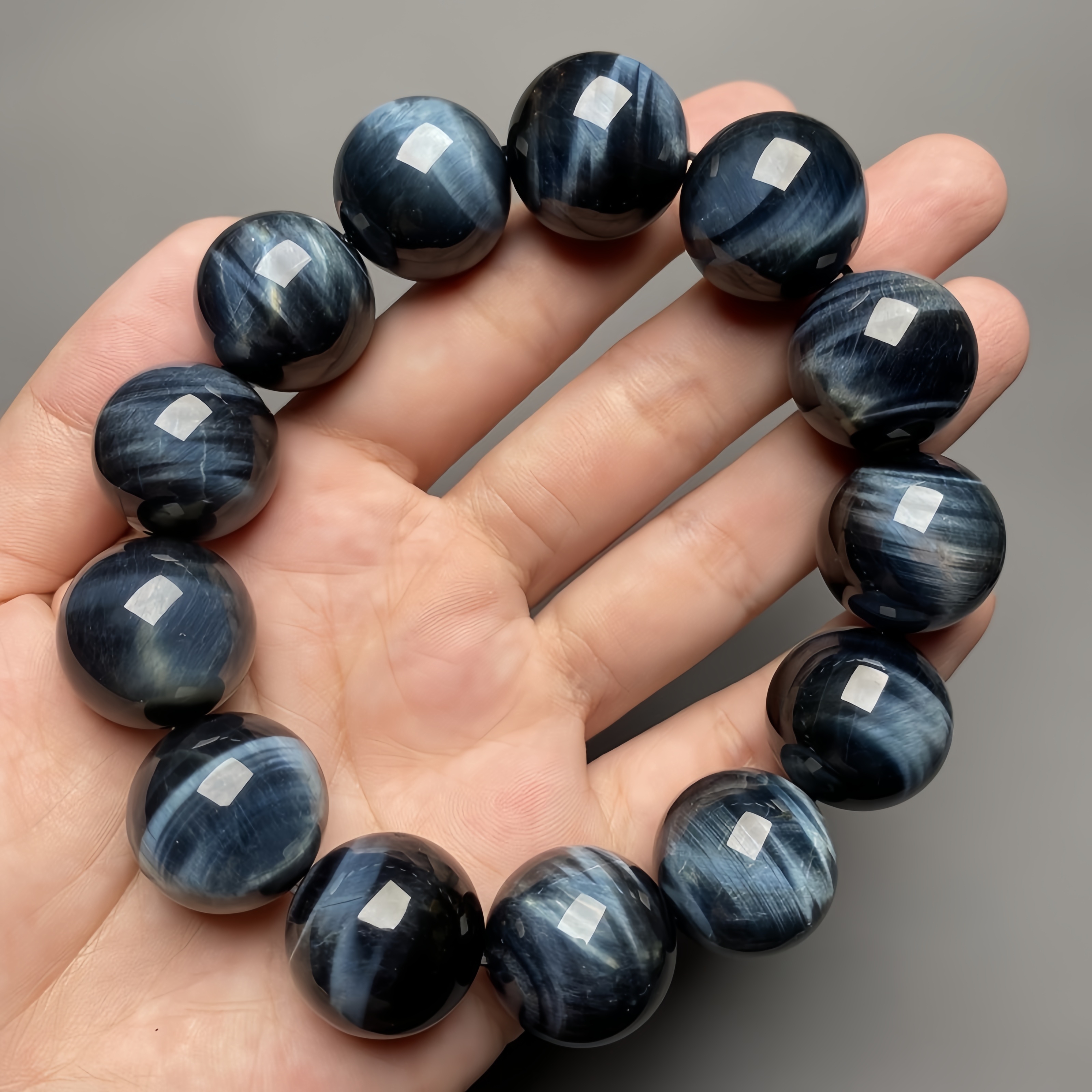 Electric Blue Tiger's Eye Bracelet - Lightning Vein Energy Jewelry for Focus & Courage