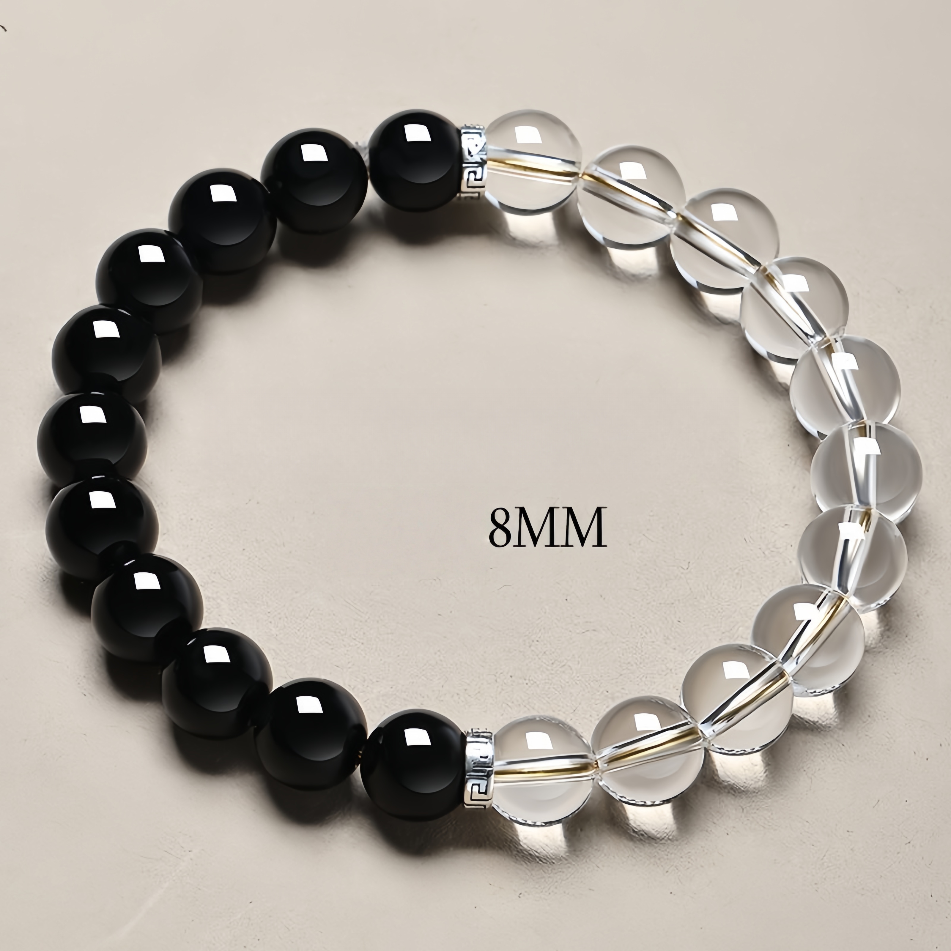 Black Obsidian & White Crystal Bracelet - Energy Balancing Lucky Jewelry